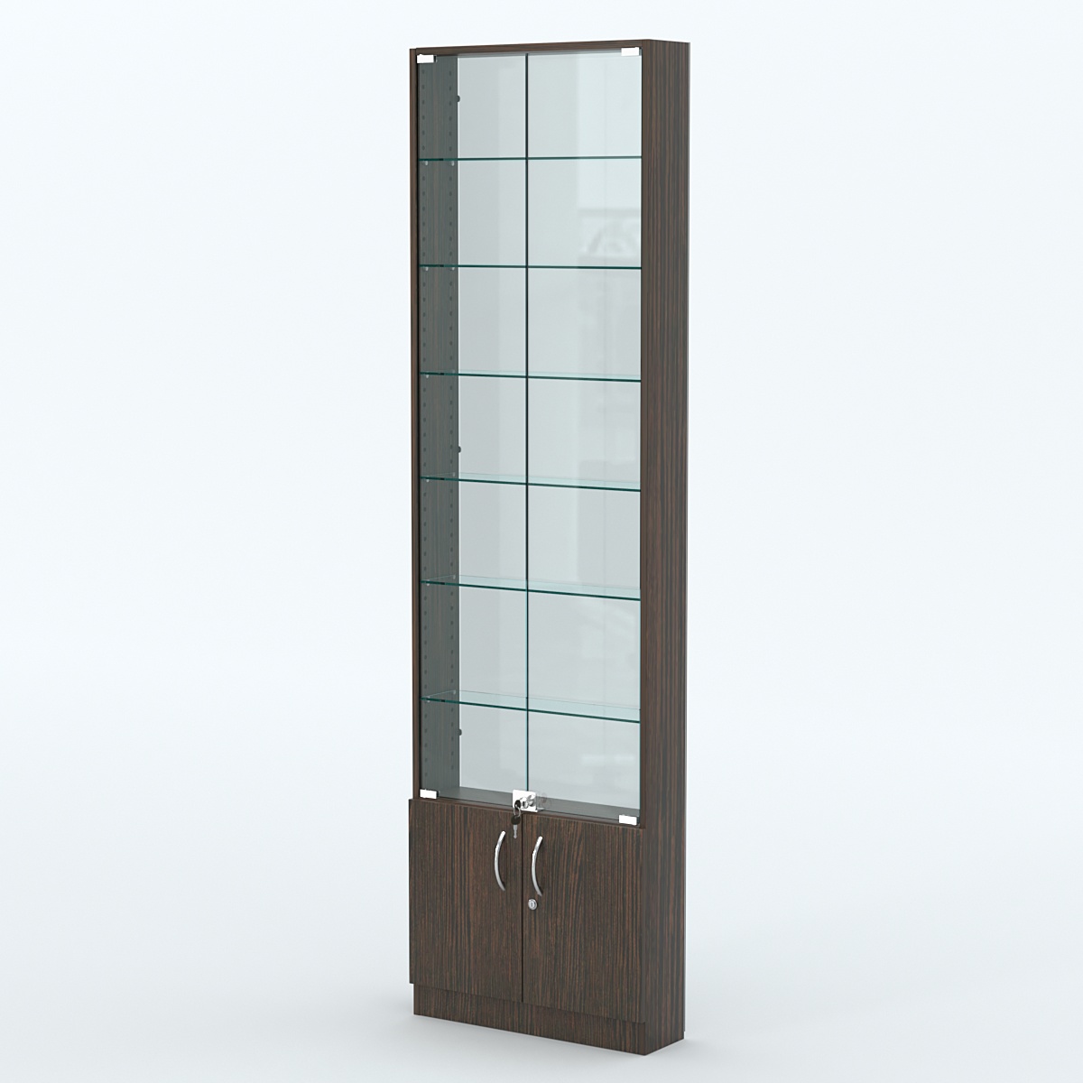 Торговая витрина с 6-ю стеклянными полками 150x600 мм серии NEXT-6 №2-1 (З/C - СТЕКЛО) Дуб Венге