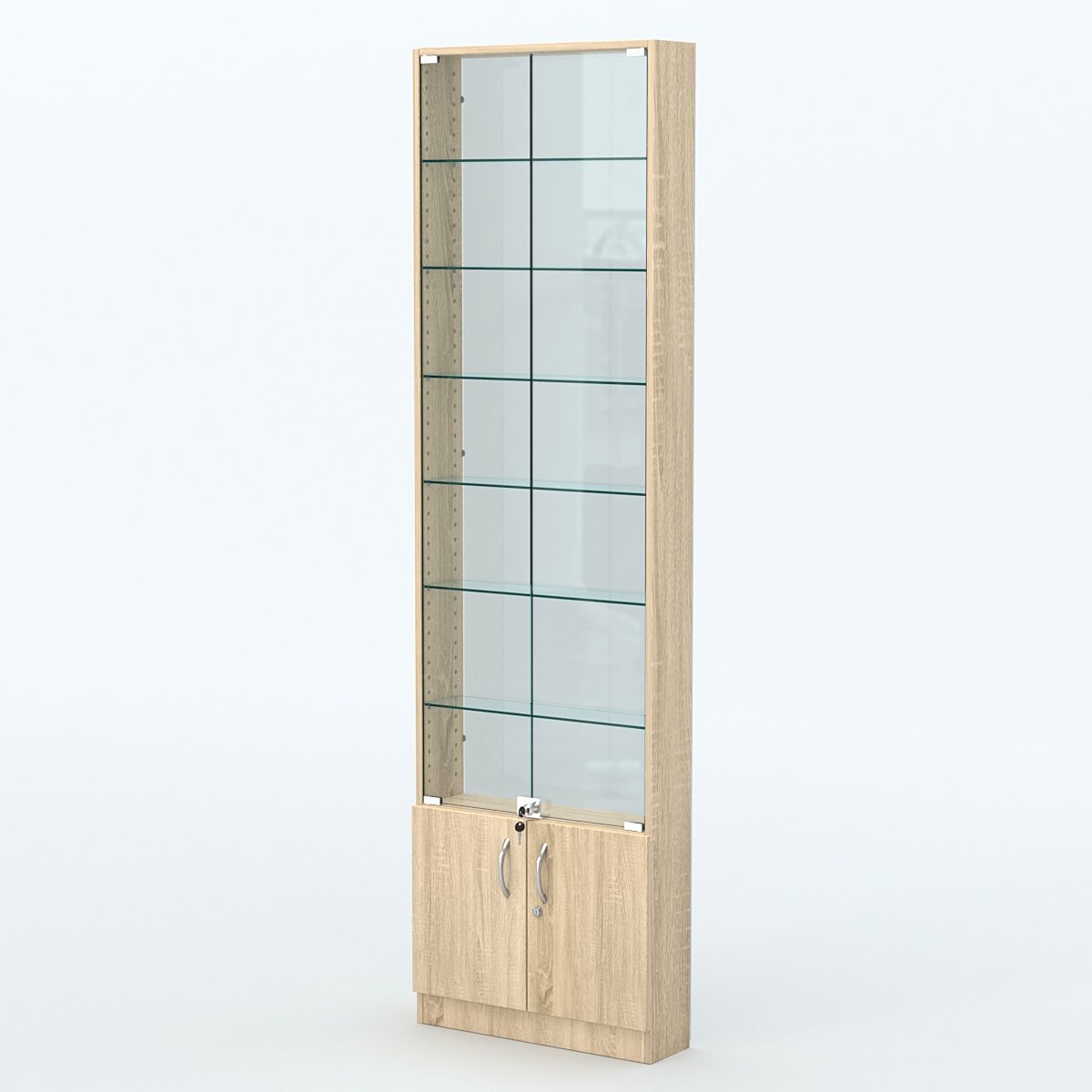 Торговая витрина с 6-ю стеклянными полками 150x600 мм серии NEXT-6 №2-1 (З/C - СТЕКЛО) Дуб сонома
