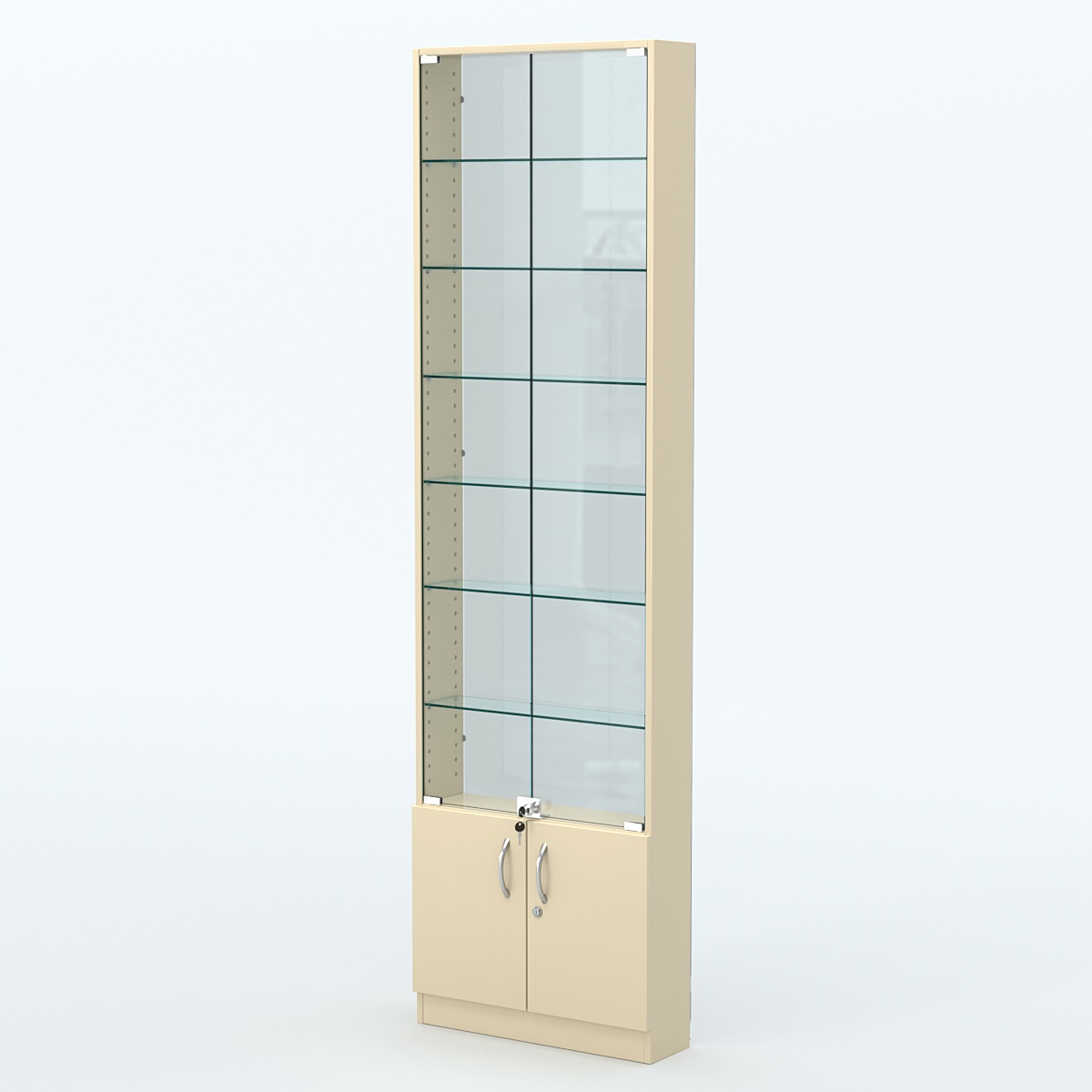 Торговая витрина с 6-ю стеклянными полками 150x600 мм серии NEXT-6 №2-1 (З/C - СТЕКЛО) Крем Вайс