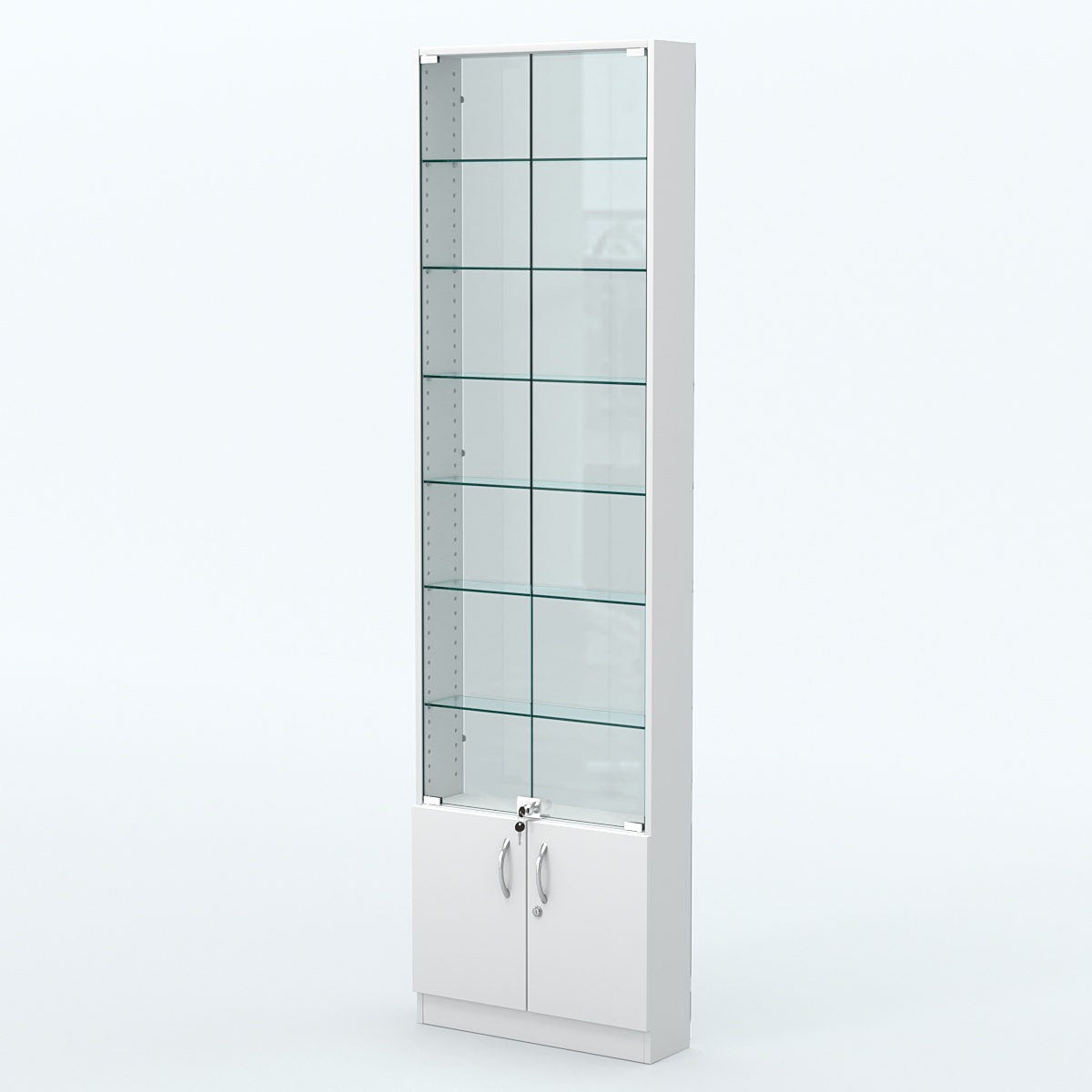 Торговая витрина с 6-ю стеклянными полками 150x600 мм серии NEXT-6 №2-1 (З/C - СТЕКЛО) Белый