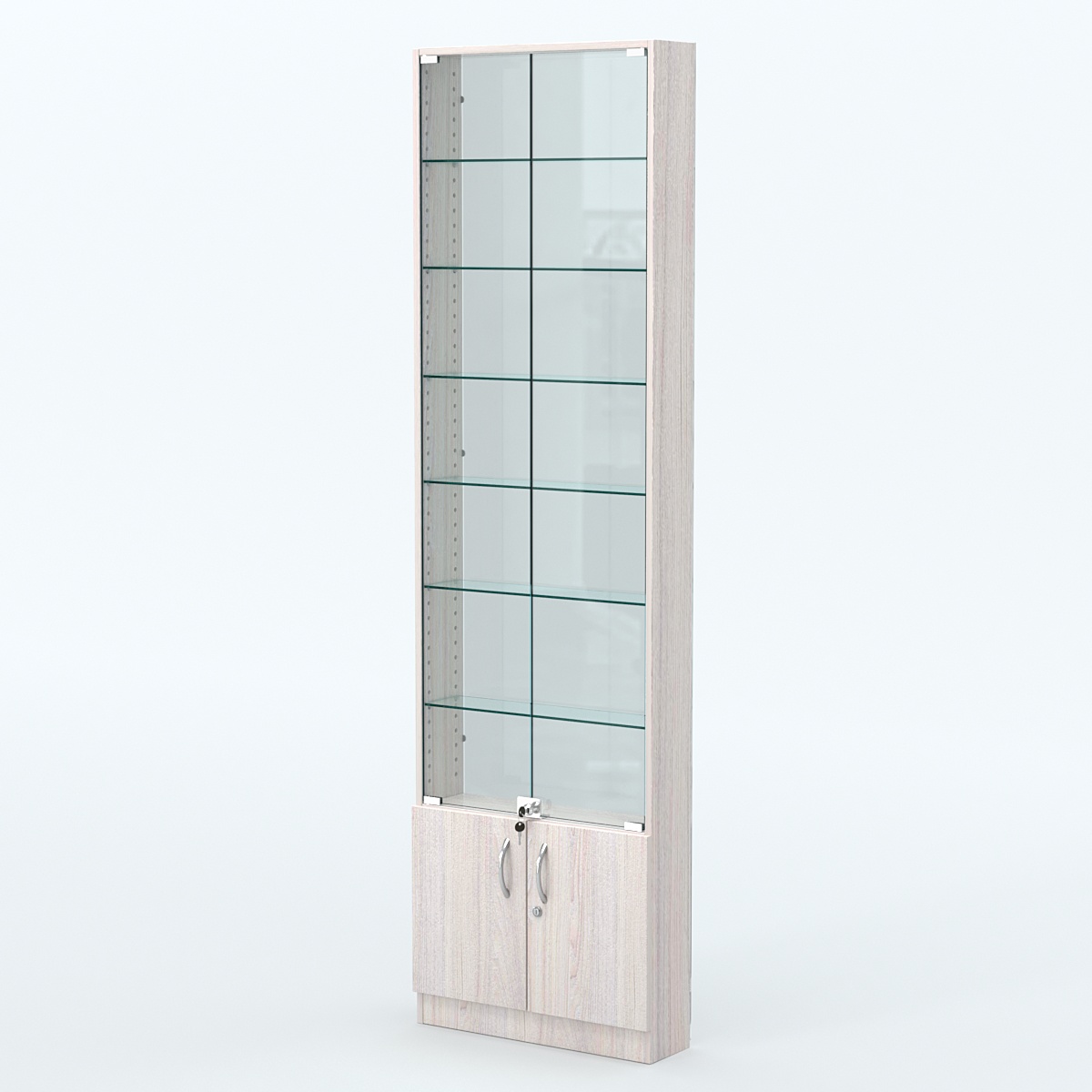 Торговая витрина с 6-ю стеклянными полками 150x600 мм серии NEXT-6 №2-1 (З/C - СТЕКЛО) Ясень Анкор светлый