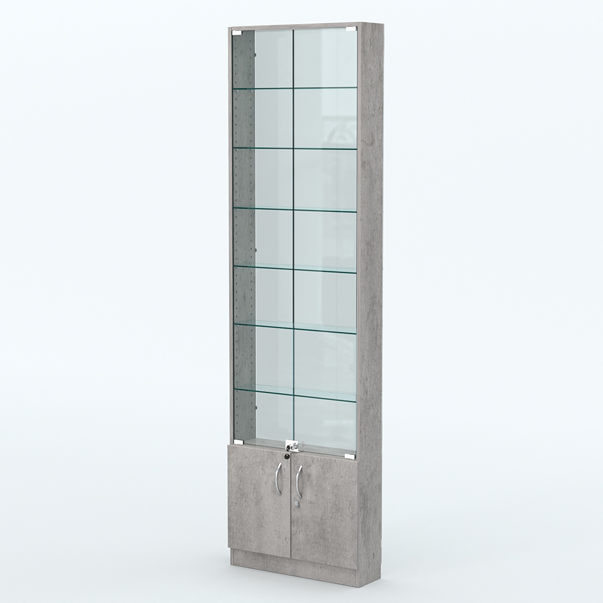 Торговая витрина с 6-ю стеклянными полками 150x600 мм серии NEXT-6 №2-1 (З/C - СТЕКЛО) Бетон Чикаго светло-серый F186 ST9