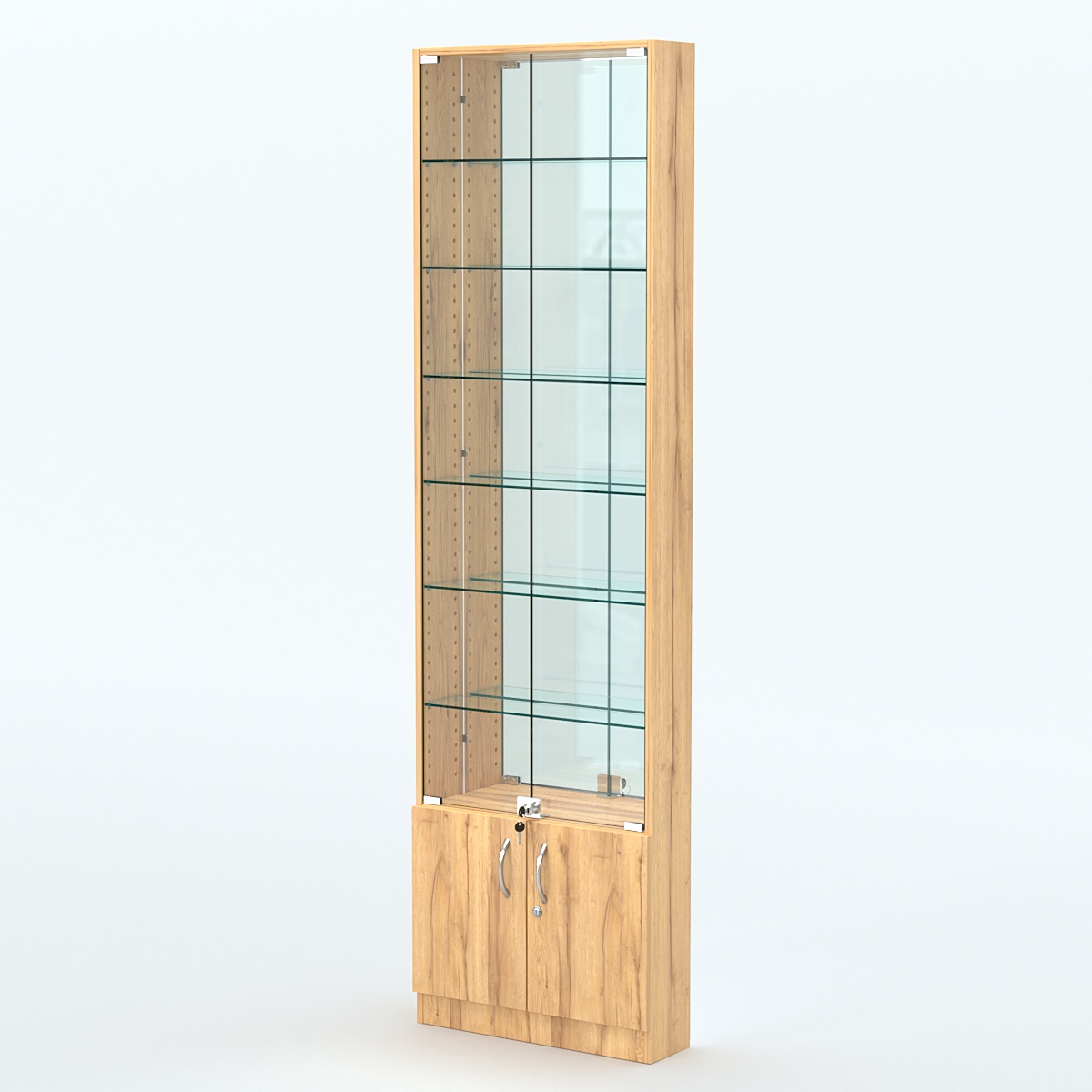 Торговая витрина с 6-ю стеклянными полками 150x600 мм серии NEXT-6 №2-2 (З/C - ЗЕРКАЛО) Дуб Золотистый