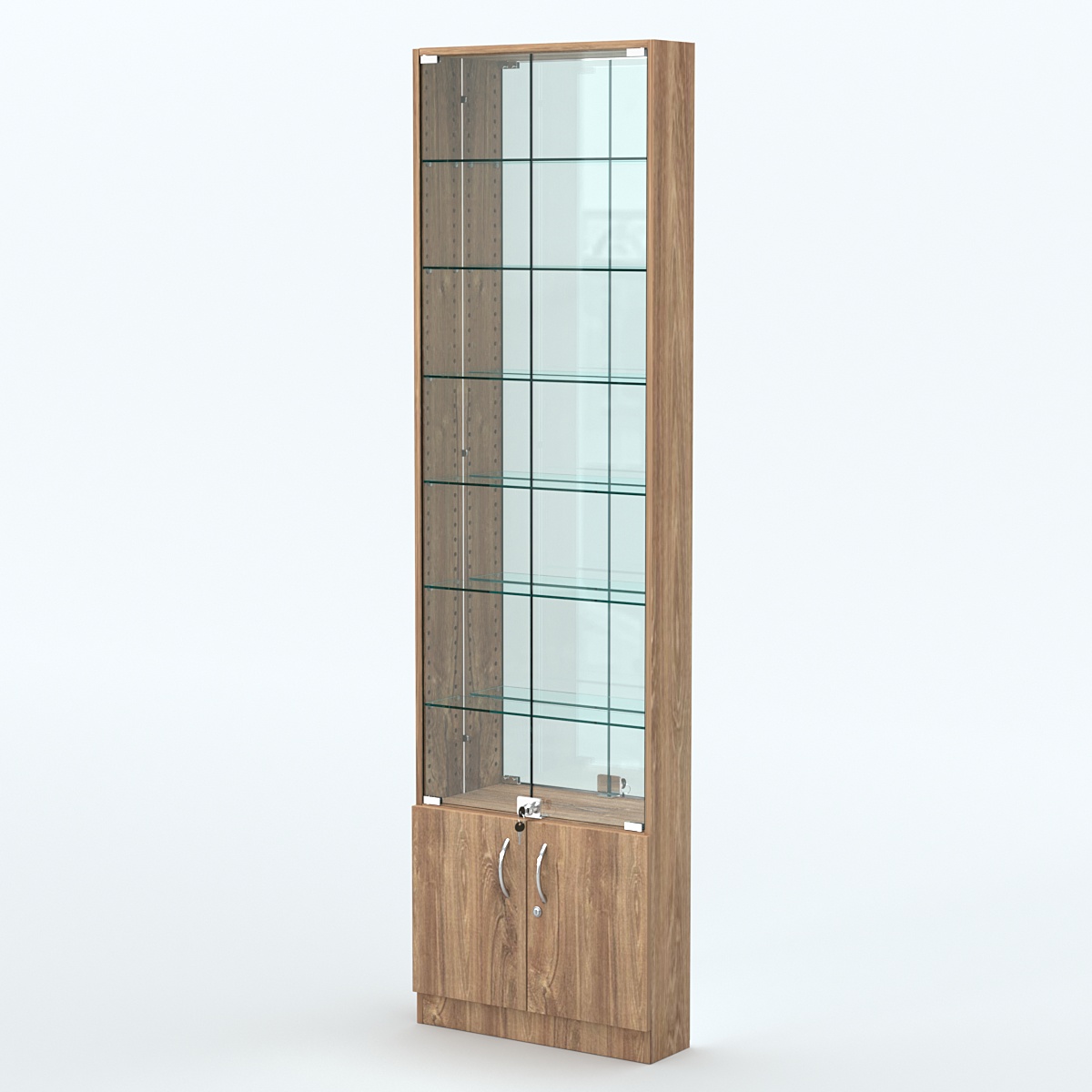 Торговая витрина с 6-ю стеклянными полками 150x600 мм серии NEXT-6 №2-2 (З/C - ЗЕРКАЛО) Дуб Канзас коричневый