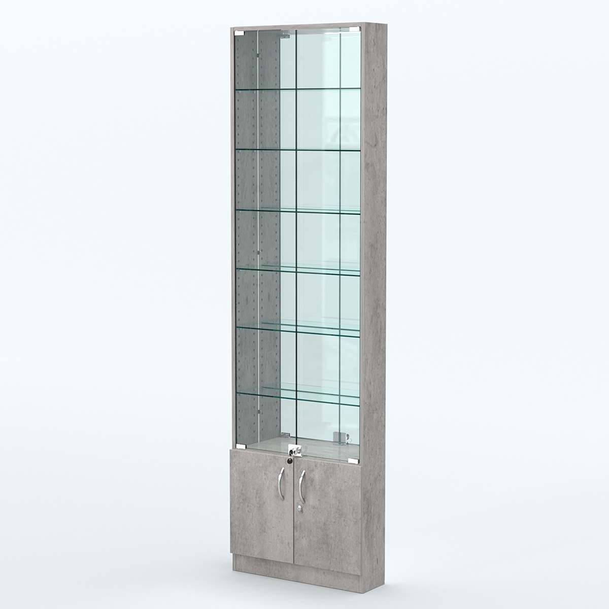 Торговая витрина с 6-ю стеклянными полками 150x600 мм серии NEXT-6 №2-2 (З/C - ЗЕРКАЛО) Бетон Чикаго светло-серый F186 ST9