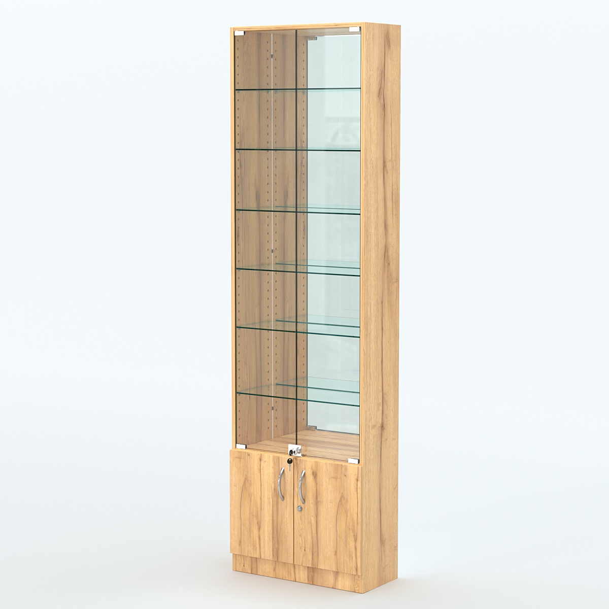 Торговая витрина с 6-ю стеклянными полками 250x600 мм серии NEXT-6 №4-2 (З/C - ЗЕРКАЛО) Дуб Золотистый