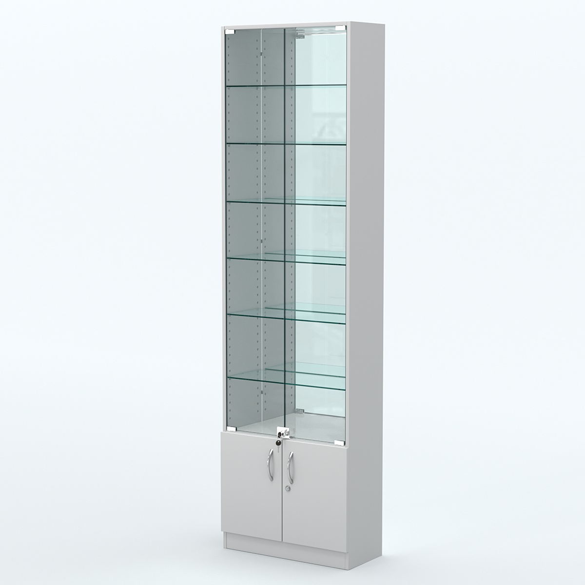Торговая витрина с 6-ю стеклянными полками 250x600 мм серии NEXT-6 №4-2 (З/C - ЗЕРКАЛО) Серый