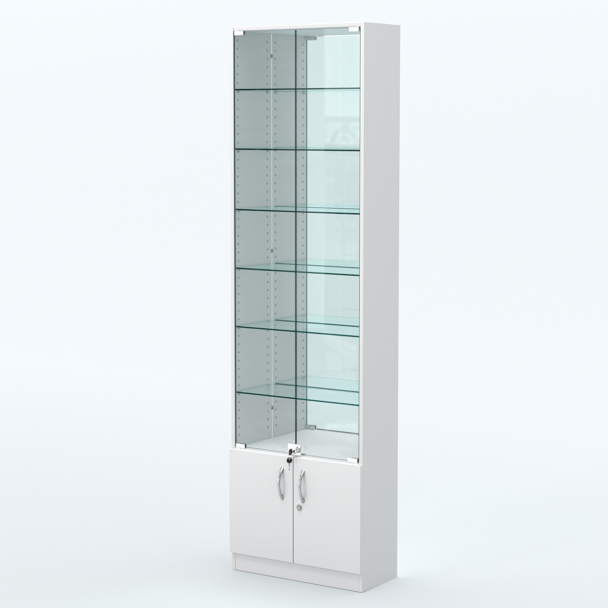 Торговая витрина с 6-ю стеклянными полками 250x600 мм серии NEXT-6 №4-2 (З/C - ЗЕРКАЛО) Белый