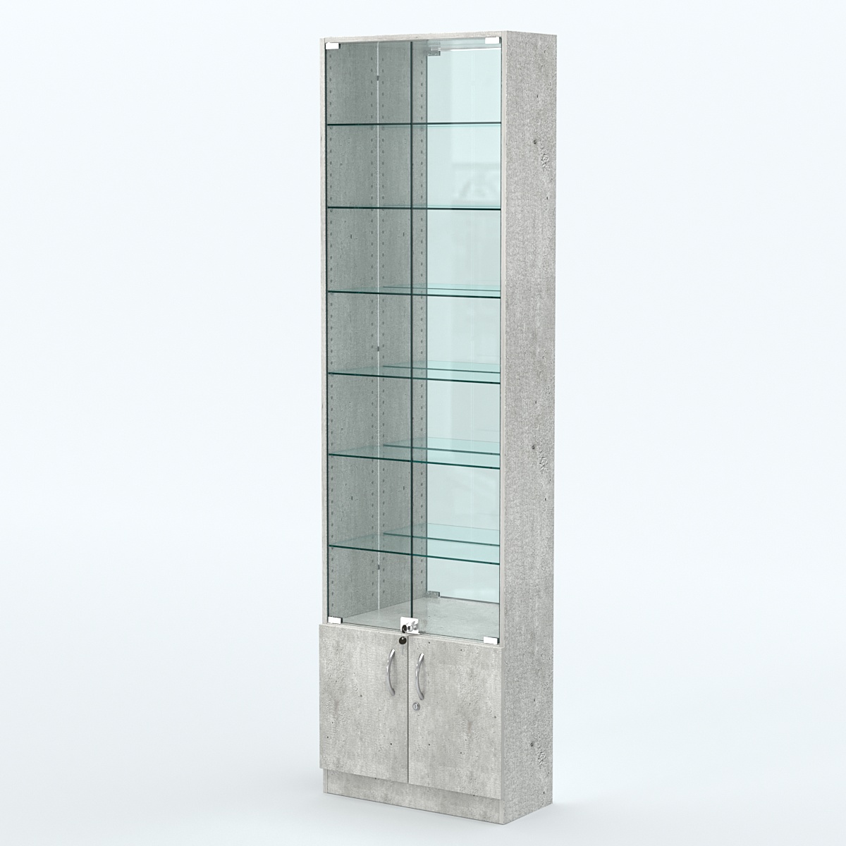Торговая витрина с 6-ю стеклянными полками 250x600 мм серии NEXT-6 №4-2 (З/C - ЗЕРКАЛО) Метрополитан Грей
