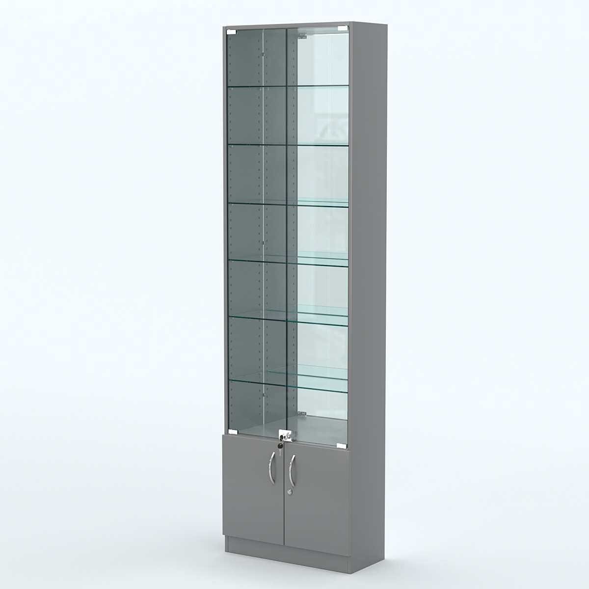 Торговая витрина с 6-ю стеклянными полками 250x600 мм серии NEXT-6 №4-2 (З/C - ЗЕРКАЛО) Темно-Серый