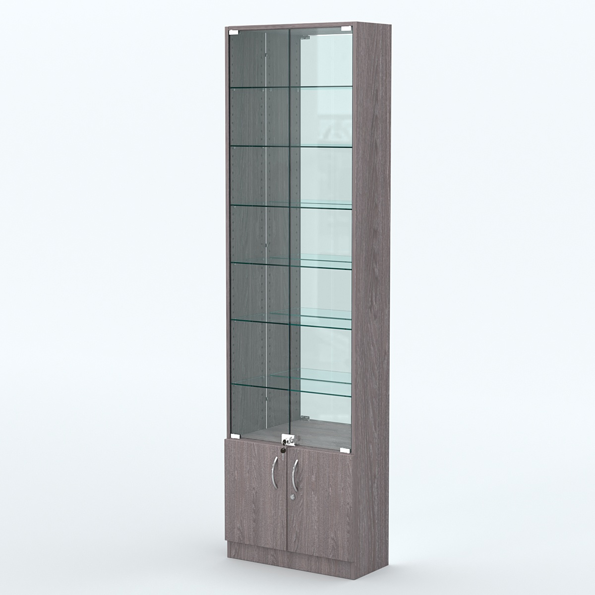 Торговая витрина с 6-ю стеклянными полками 250x600 мм серии NEXT-6 №4-2 (З/C - ЗЕРКАЛО) Ясень Анкор темный