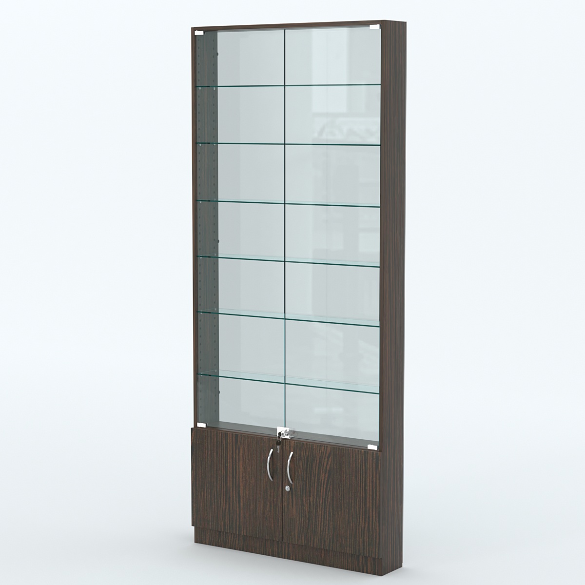 Торговая витрина с 6-ю стеклянными полками 150x900 мм серии NEXT-6 №9-1 (З/C - СТЕКЛО) Дуб Венге