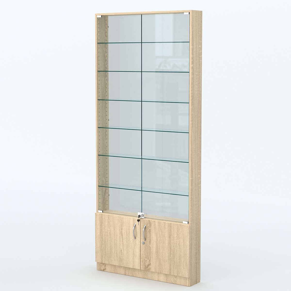 Торговая витрина с 6-ю стеклянными полками 150x900 мм серии NEXT-6 №9-1 (З/C - СТЕКЛО) Дуб сонома