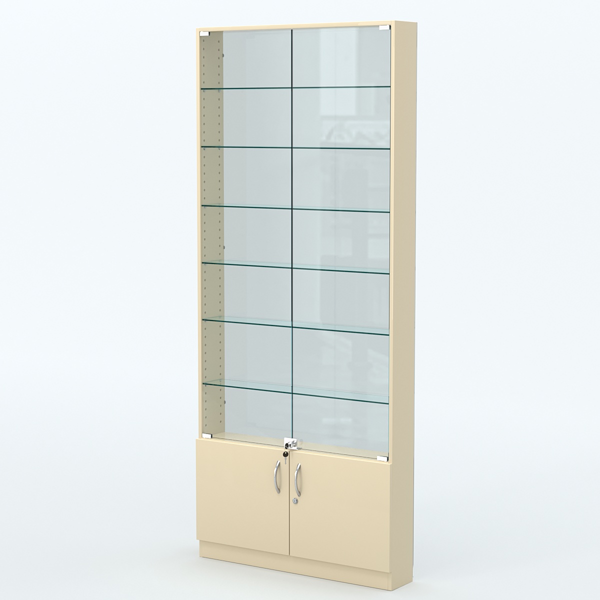 Торговая витрина с 6-ю стеклянными полками 150x900 мм серии NEXT-6 №9-1 (З/C - СТЕКЛО) Крем Вайс