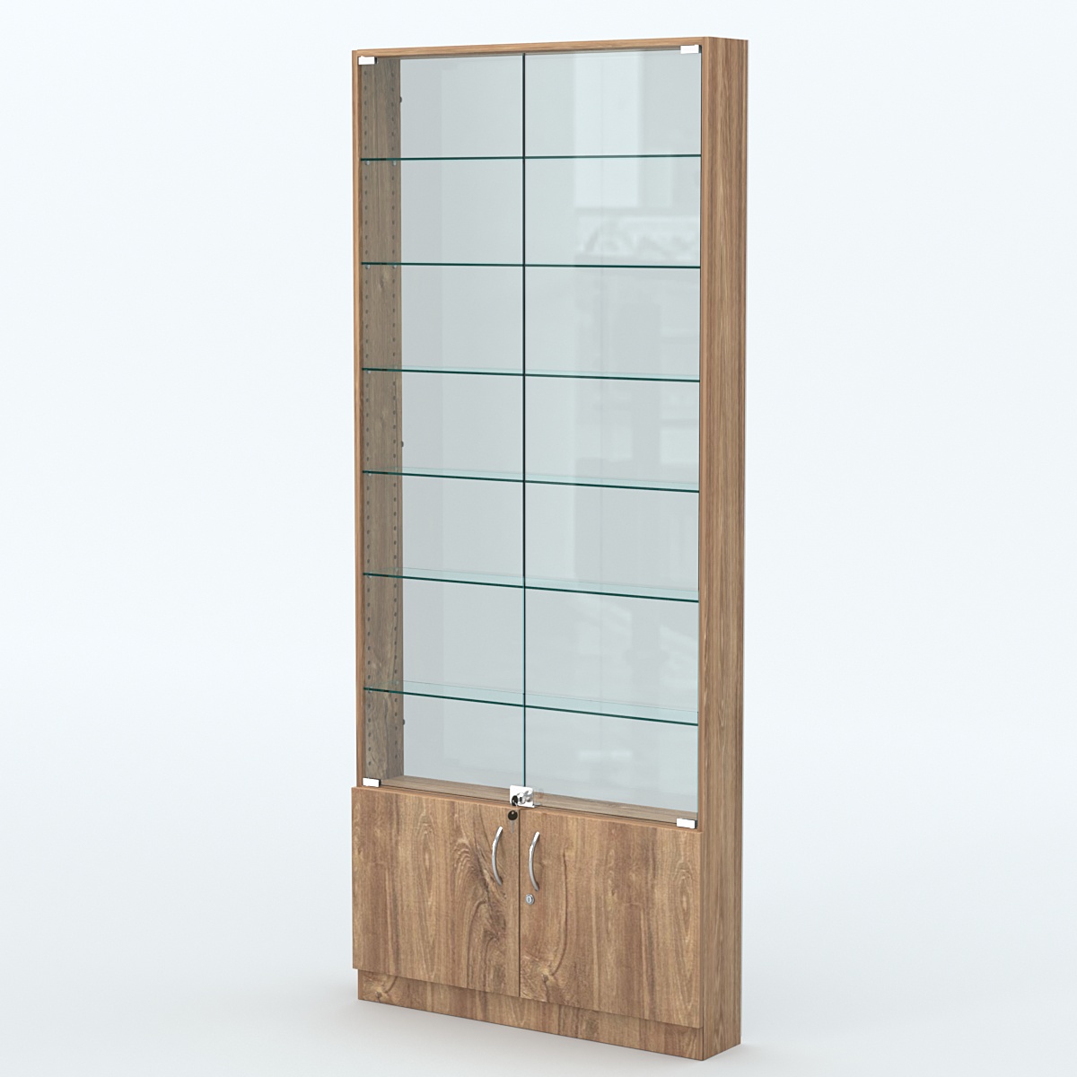 Торговая витрина с 6-ю стеклянными полками 150x900 мм серии NEXT-6 №9-1 (З/C - СТЕКЛО) Дуб Канзас коричневый