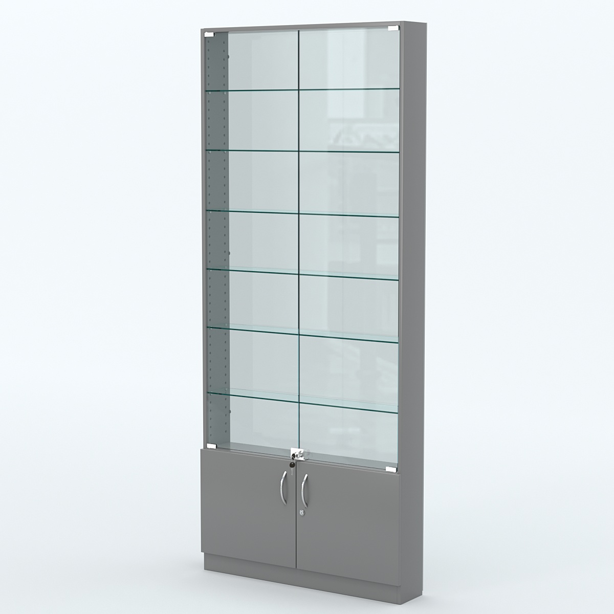 Торговая витрина с 6-ю стеклянными полками 150x900 мм серии NEXT-6 №9-1 (З/C - СТЕКЛО) Темно-Серый