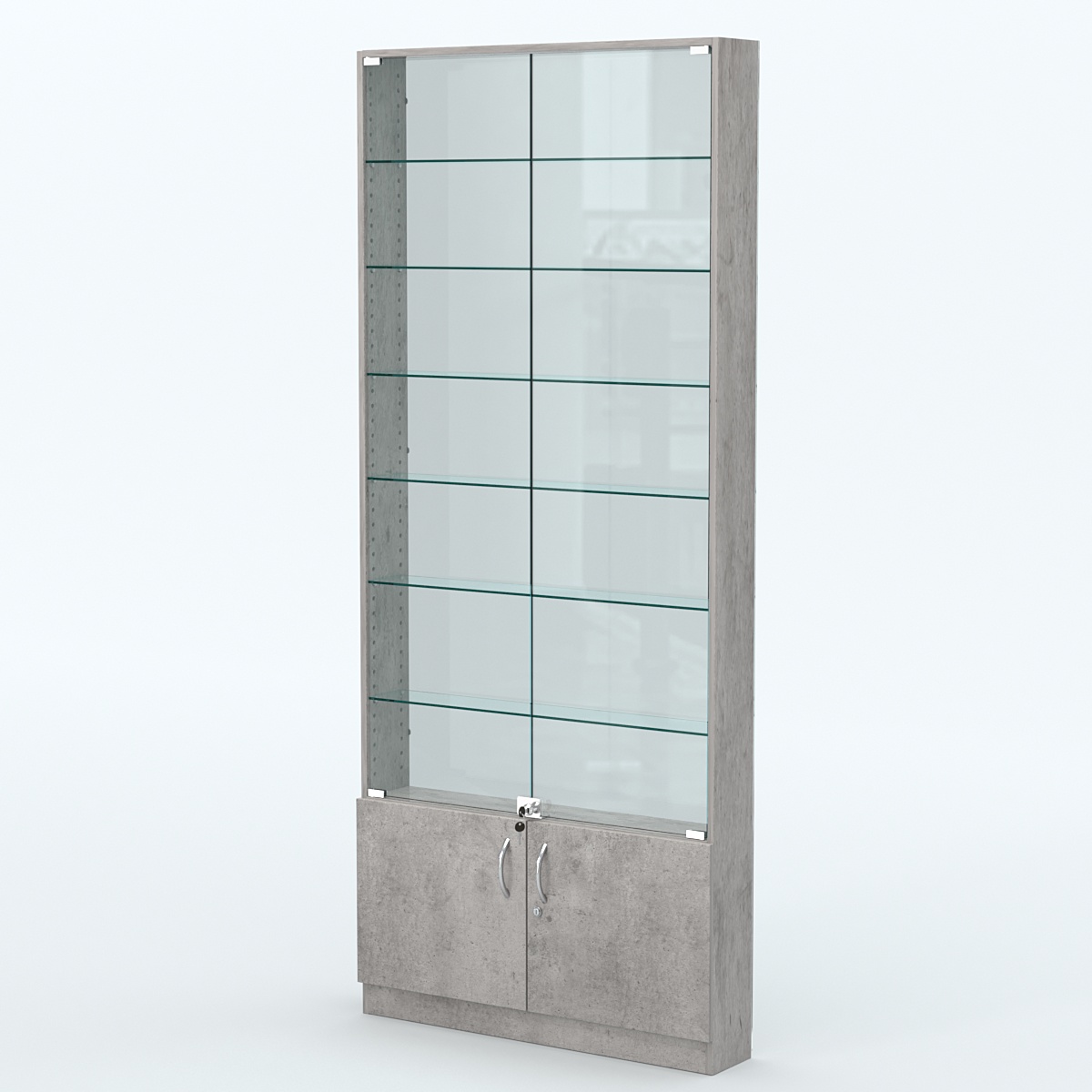 Торговая витрина с 6-ю стеклянными полками 150x900 мм серии NEXT-6 №9-1 (З/C - СТЕКЛО) Бетон Чикаго светло-серый F186 ST9