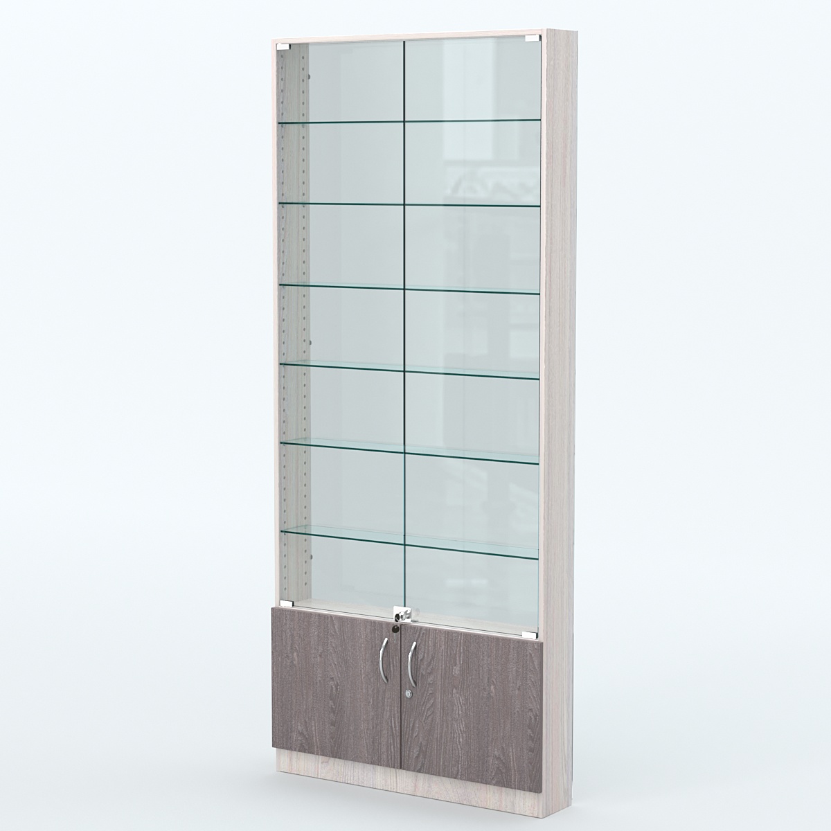 Торговая витрина с 6-ю стеклянными полками 150x900 мм серии NEXT-6 №9-1 (З/C - СТЕКЛО) Ясень Анкор светлый + Ясень Анкор темный