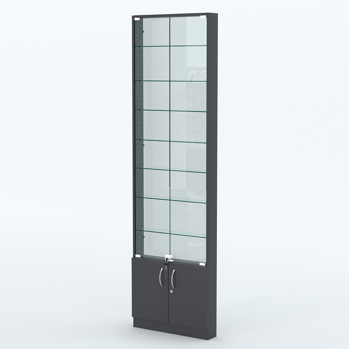 Торговая витрина с 7-ю стеклянными полками 100x600 мм серии NEXT-7 №1-1 (З/C - СТЕКЛО) Антрацит