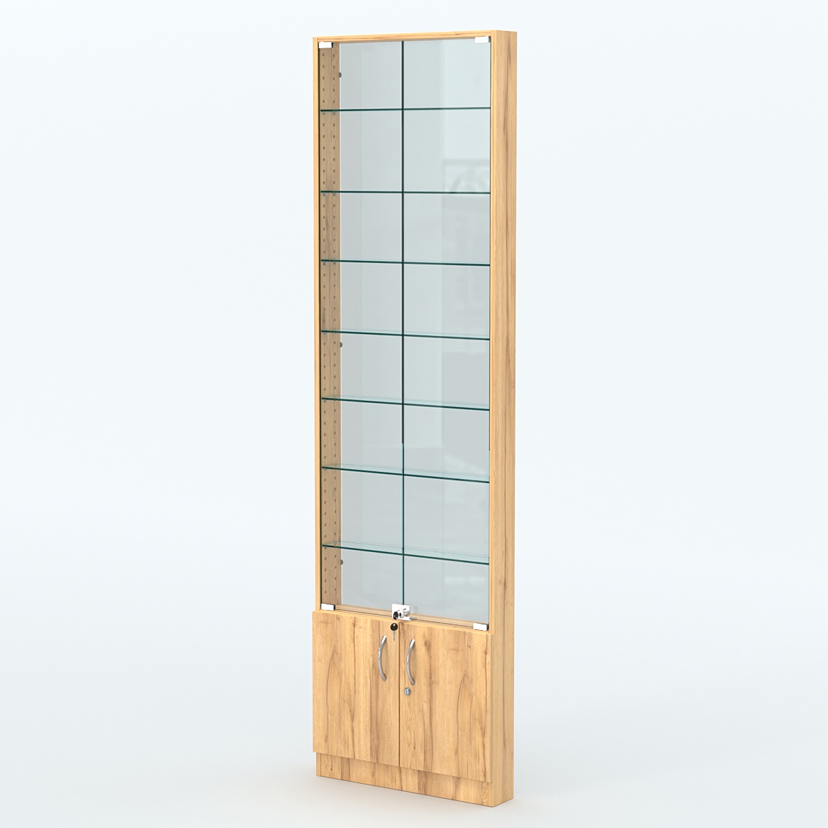 Торговая витрина с 7-ю стеклянными полками 100x600 мм серии NEXT-7 №1-1 (З/C - СТЕКЛО) Дуб Золотистый