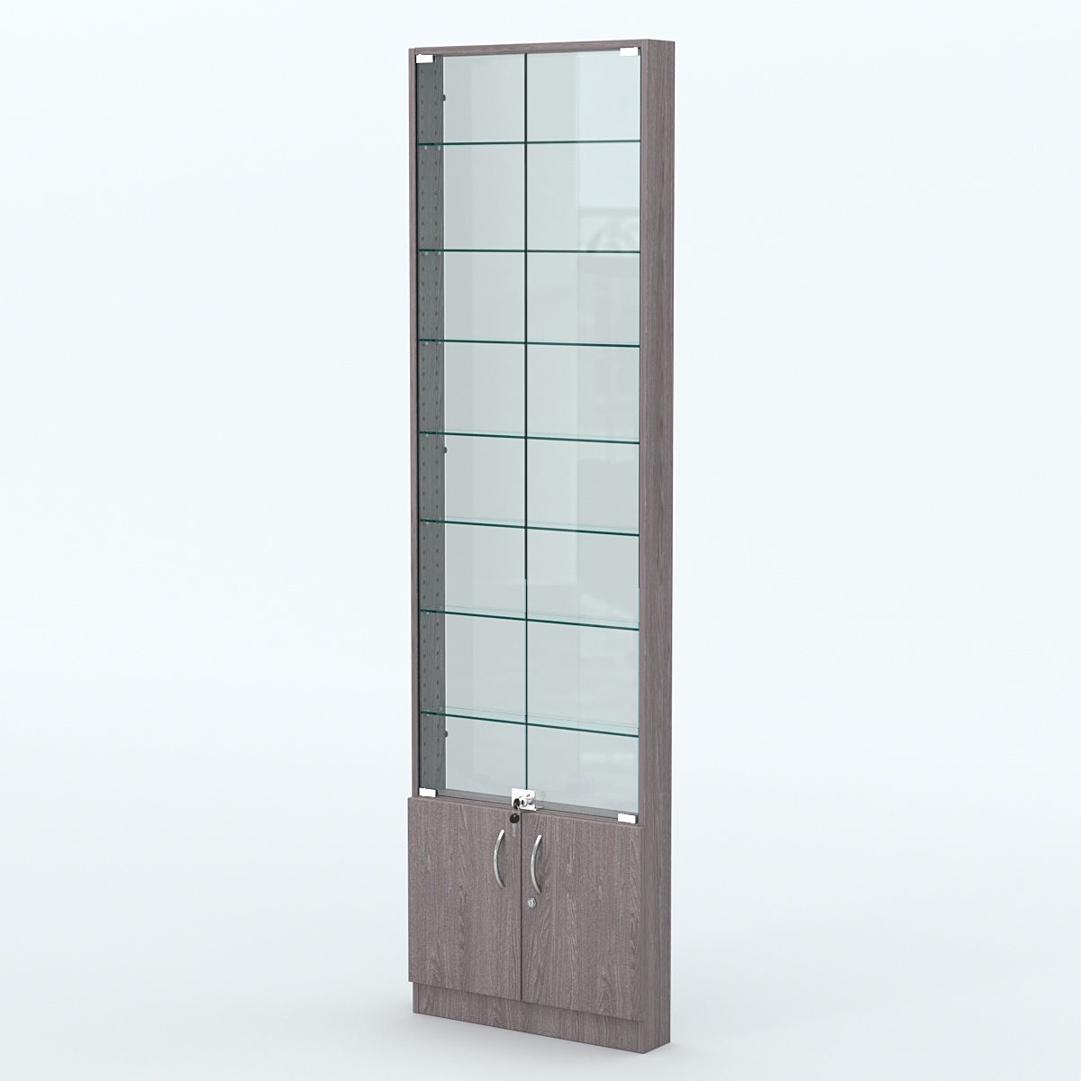 Торговая витрина с 7-ю стеклянными полками 100x600 мм серии NEXT-7 №1-1 (З/C - СТЕКЛО) Ясень Анкор темный