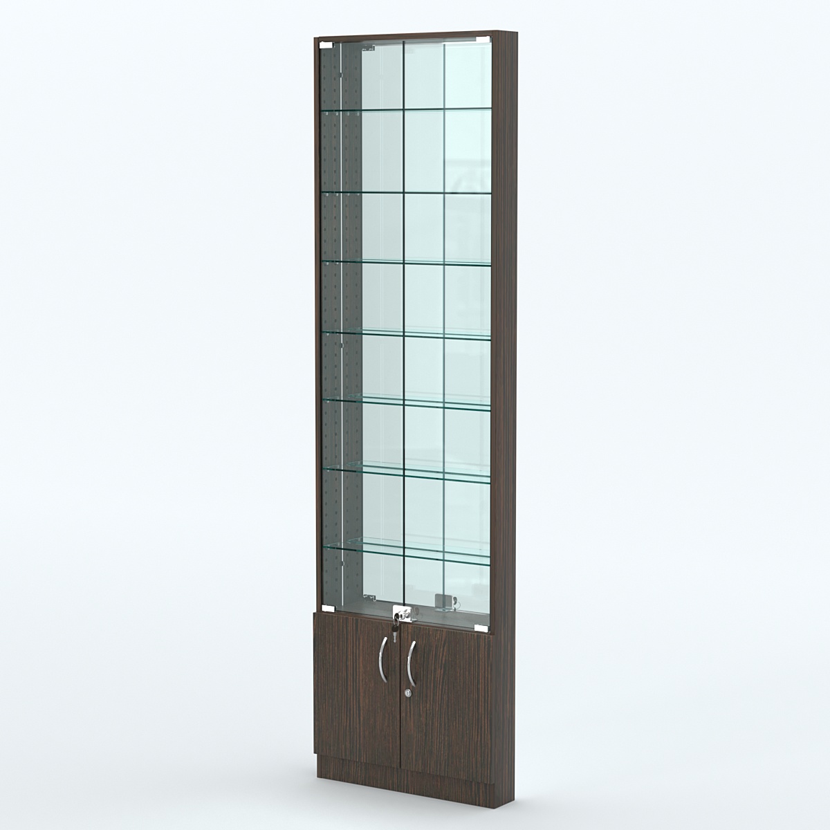 Торговая витрина с 7-ю стеклянными полками 100x600 мм серии NEXT-7 №1-2 (З/C - ЗЕРКАЛО) Дуб Венге