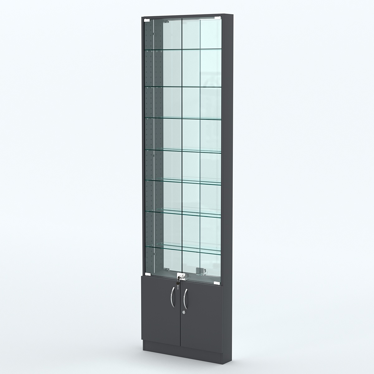 Торговая витрина с 7-ю стеклянными полками 100x600 мм серии NEXT-7 №1-2 (З/C - ЗЕРКАЛО) Антрацит