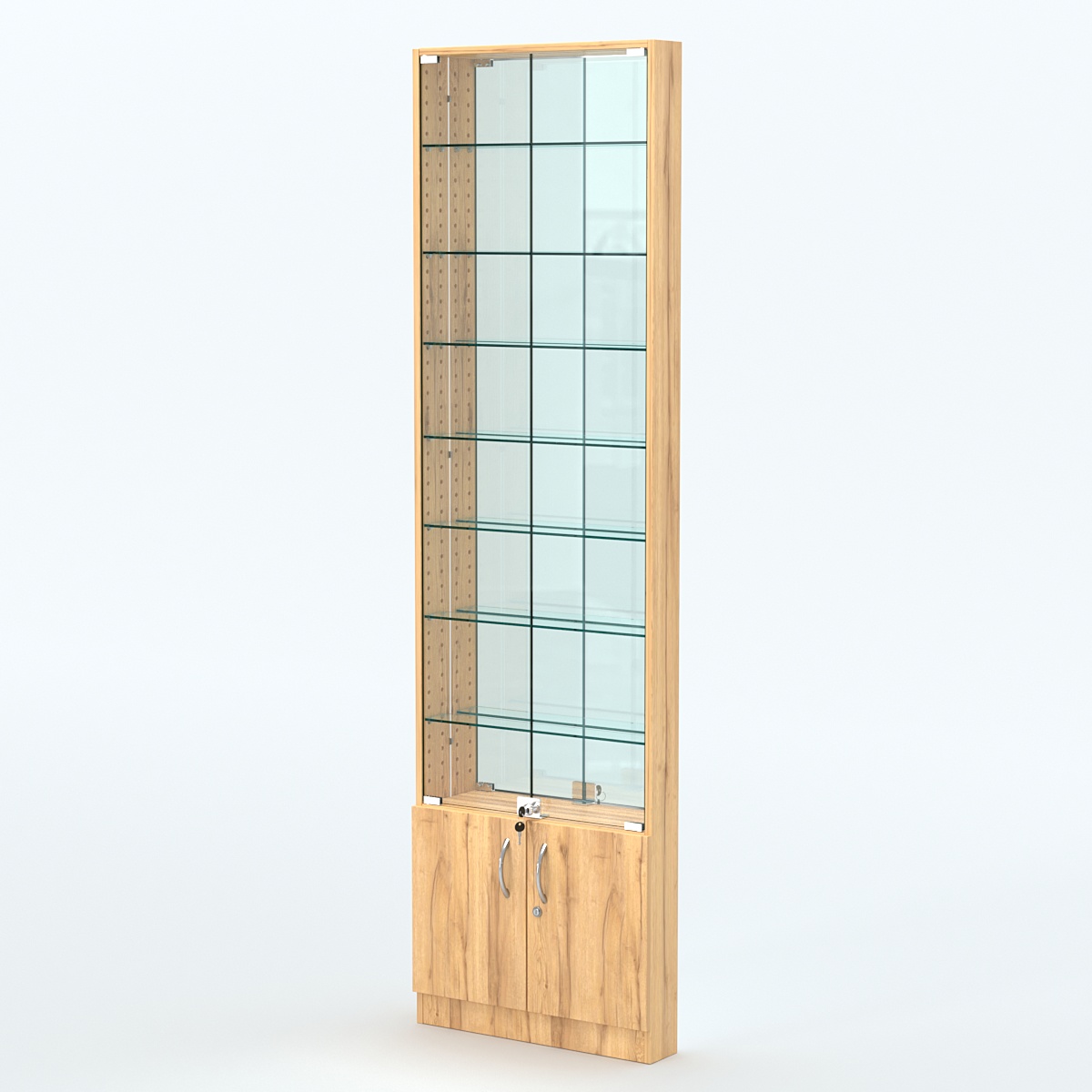 Торговая витрина с 7-ю стеклянными полками 100x600 мм серии NEXT-7 №1-2 (З/C - ЗЕРКАЛО) Дуб Золотистый