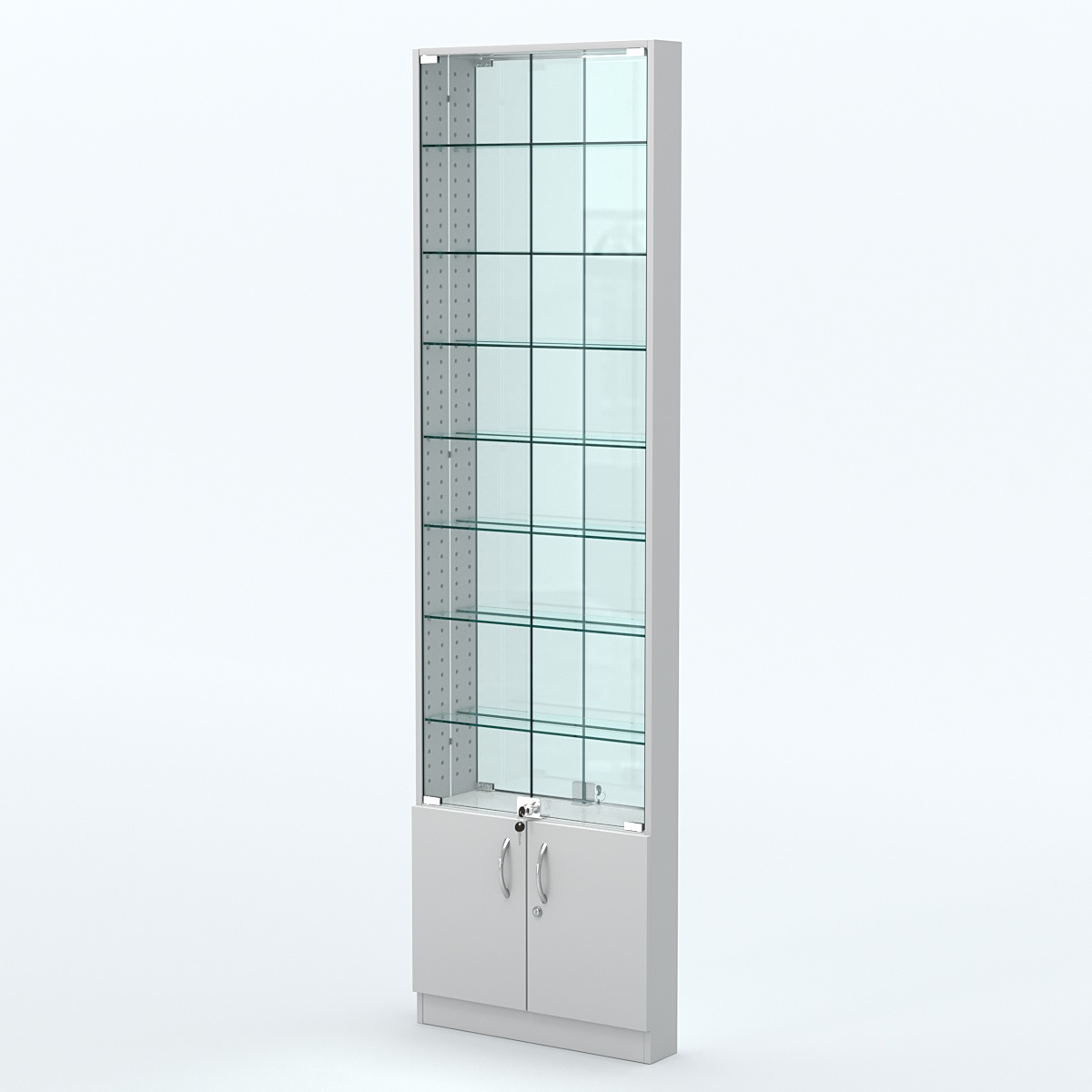 Торговая витрина с 7-ю стеклянными полками 100x600 мм серии NEXT-7 №1-2 (З/C - ЗЕРКАЛО) Серый