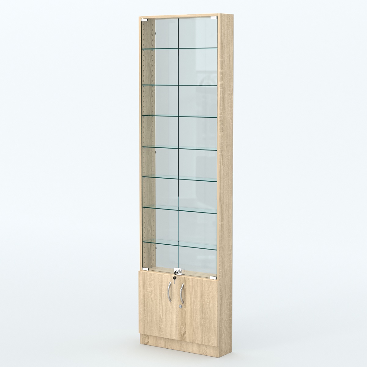 Торговая витрина с 7-ю стеклянными полками 150x600 мм серии NEXT-7 №2-1 (З/C - СТЕКЛО) Дуб сонома