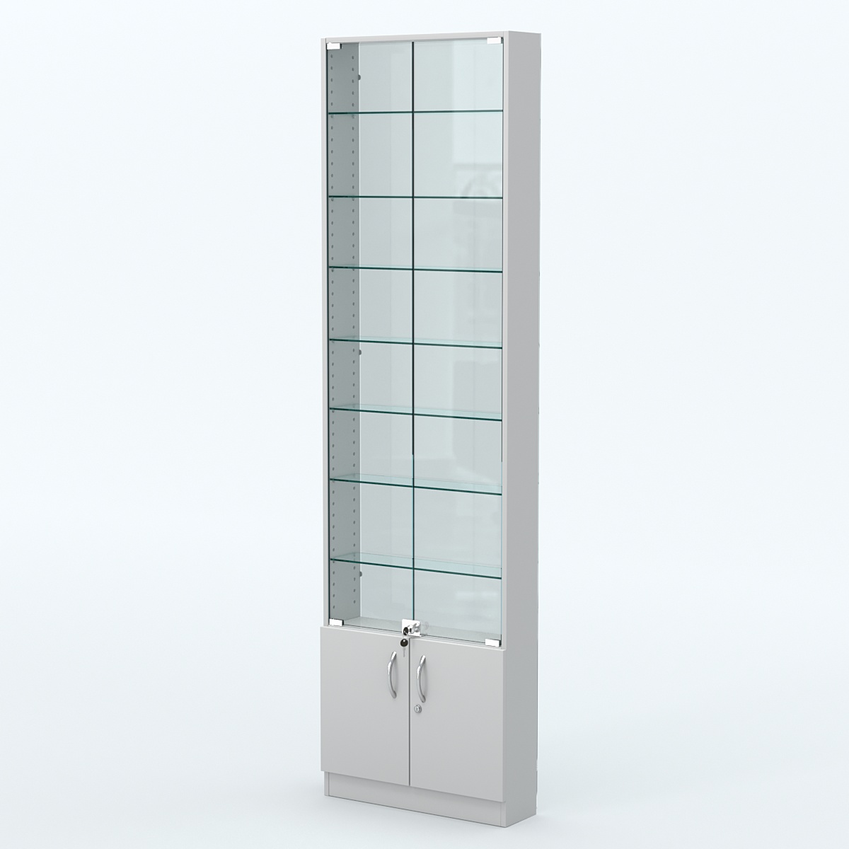 Торговая витрина с 7-ю стеклянными полками 150x600 мм серии NEXT-7 №2-1 (З/C - СТЕКЛО) Серый