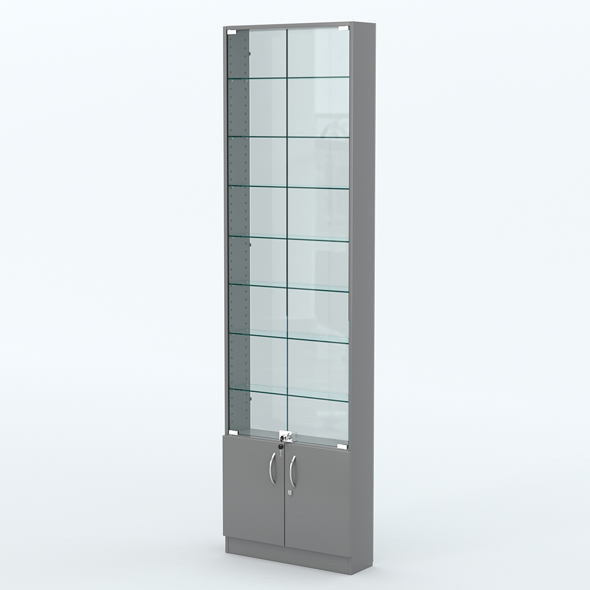 Торговая витрина с 7-ю стеклянными полками 150x600 мм серии NEXT-7 №2-1 (З/C - СТЕКЛО) Темно-Серый