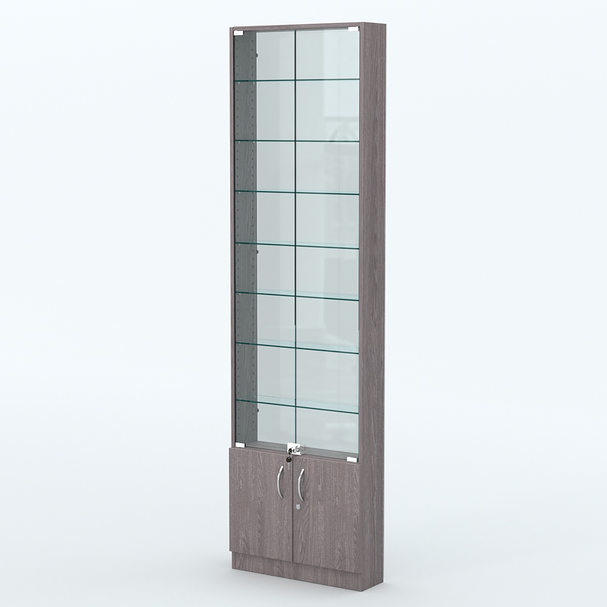 Торговая витрина с 7-ю стеклянными полками 150x600 мм серии NEXT-7 №2-1 (З/C - СТЕКЛО) Ясень Анкор темный