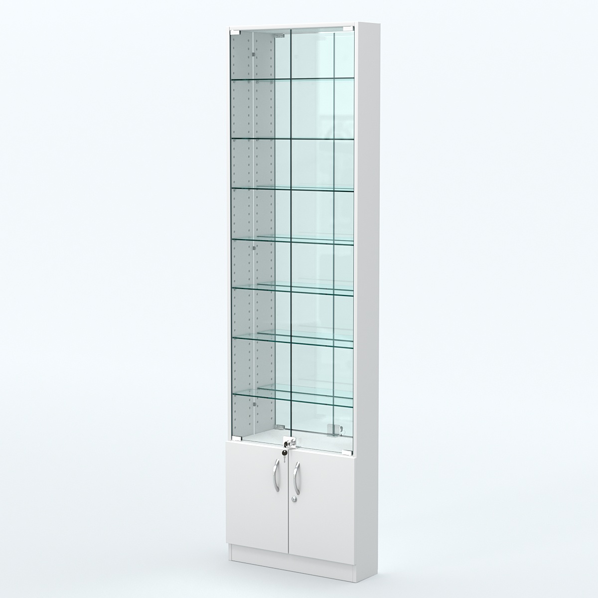 Торговая витрина с 7-ю стеклянными полками 150x600 мм серии NEXT-7 №2-2 (З/C - ЗЕРКАЛО) Белый