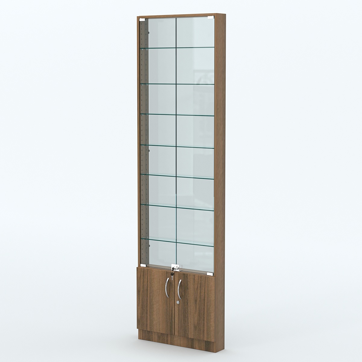 Торговая витрина с 8-ю стеклянными полками 100x600 мм серии NEXT-8 №1-1 (З/C - СТЕКЛО) Орех