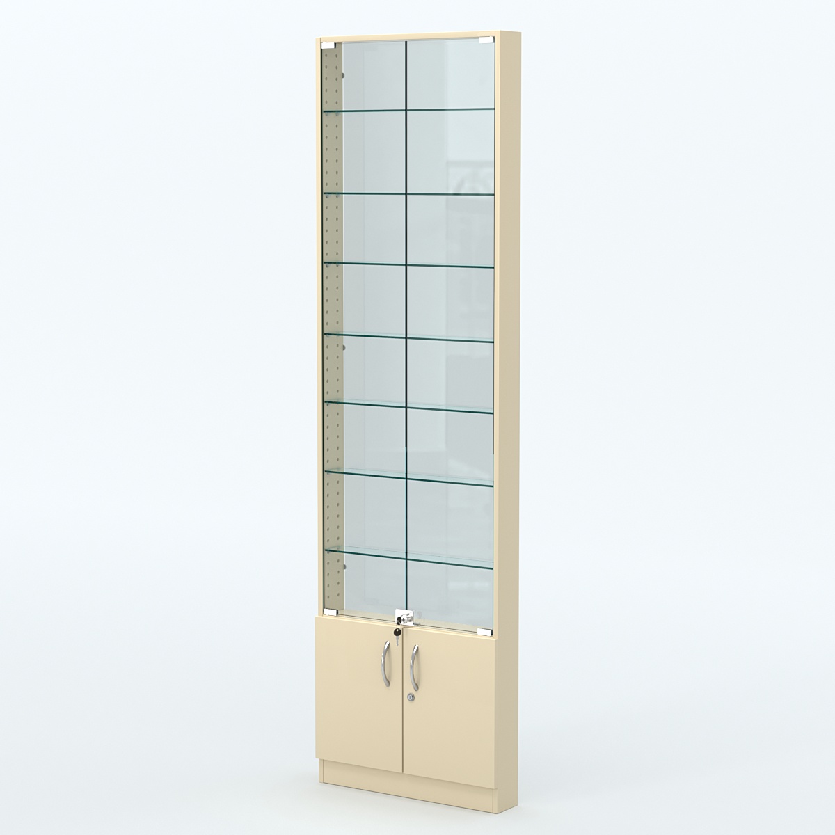 Торговая витрина с 8-ю стеклянными полками 100x600 мм серии NEXT-8 №1-1 (З/C - СТЕКЛО) Крем Вайс