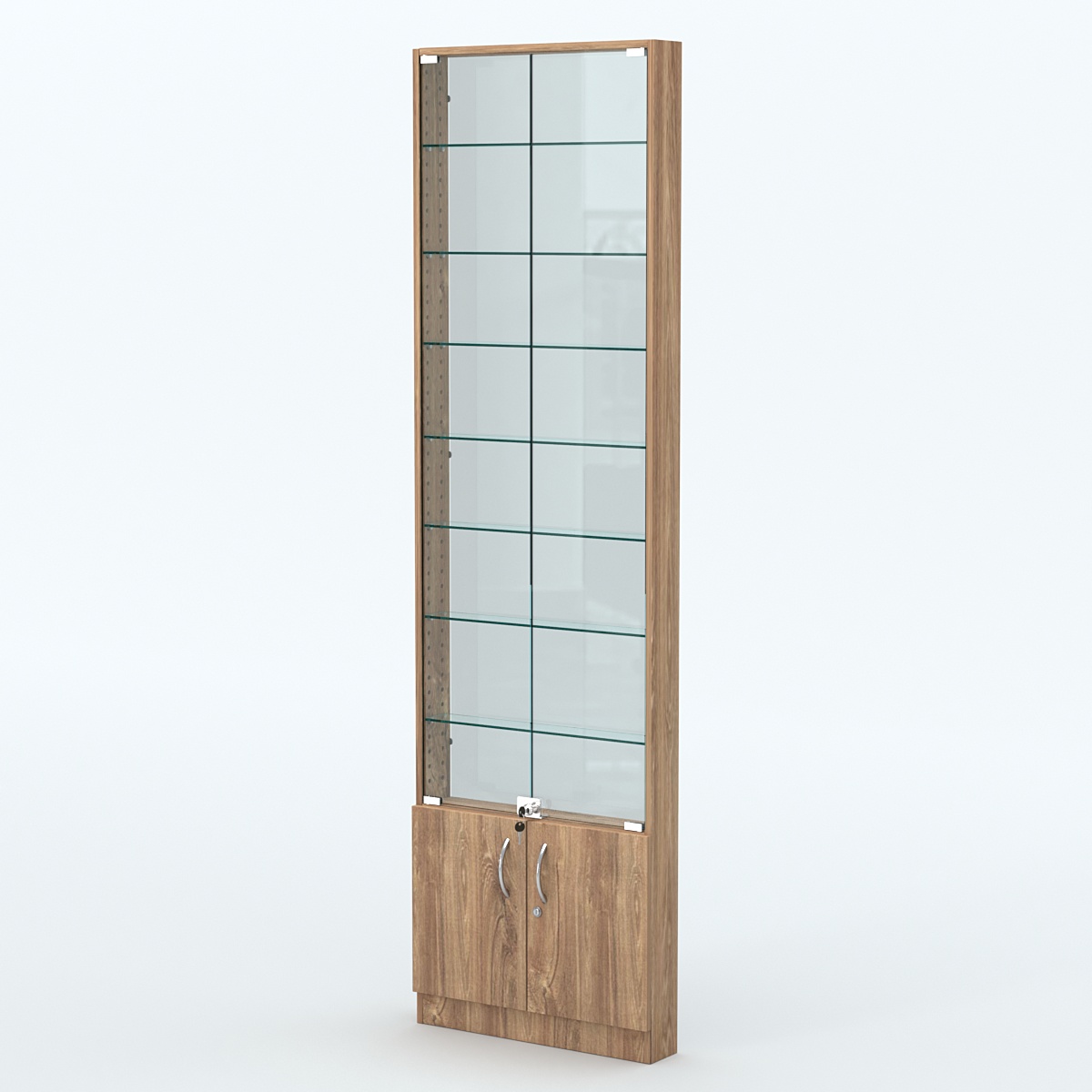 Торговая витрина с 8-ю стеклянными полками 100x600 мм серии NEXT-8 №1-1 (З/C - СТЕКЛО) Дуб Канзас коричневый