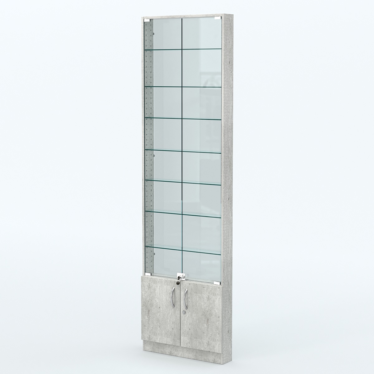 Торговая витрина с 8-ю стеклянными полками 100x600 мм серии NEXT-8 №1-1 (З/C - СТЕКЛО) Метрополитан Грей