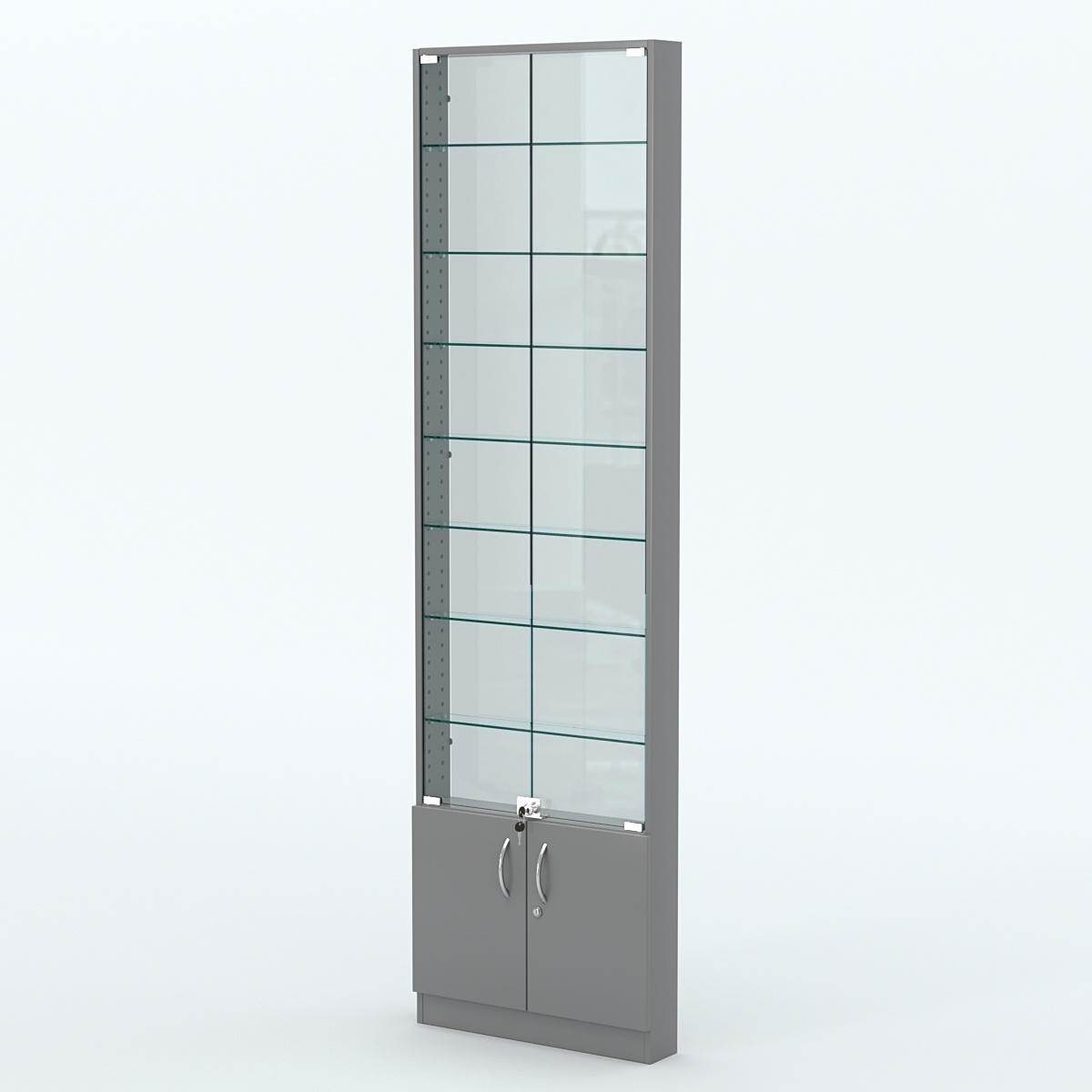Торговая витрина с 8-ю стеклянными полками 100x600 мм серии NEXT-8 №1-1 (З/C - СТЕКЛО) Темно-Серый