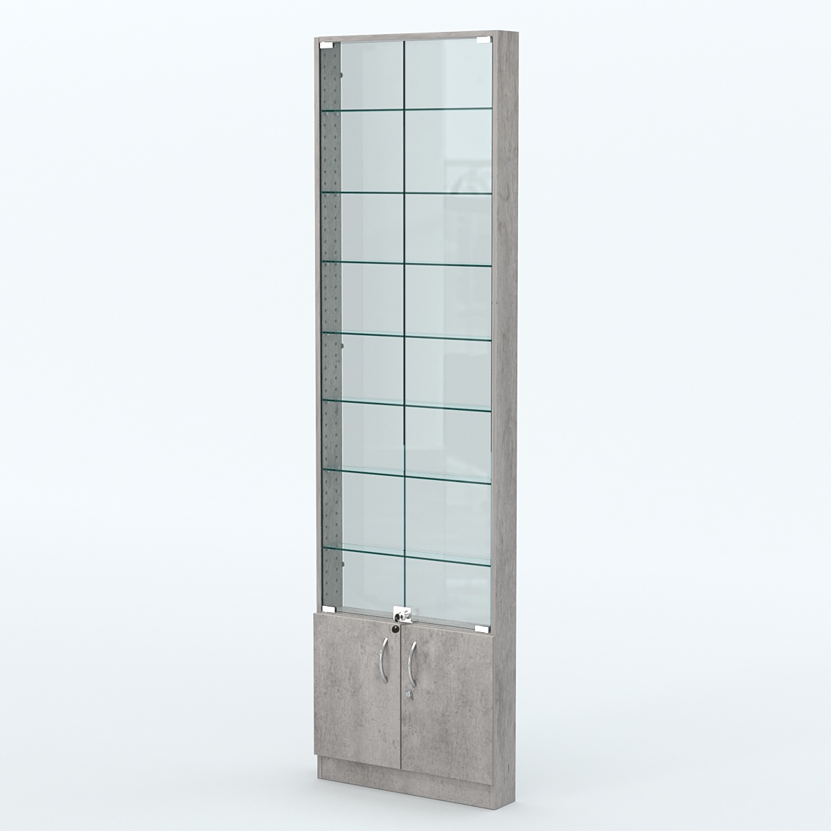 Торговая витрина с 8-ю стеклянными полками 100x600 мм серии NEXT-8 №1-1 (З/C - СТЕКЛО) Бетон Чикаго светло-серый F186 ST9