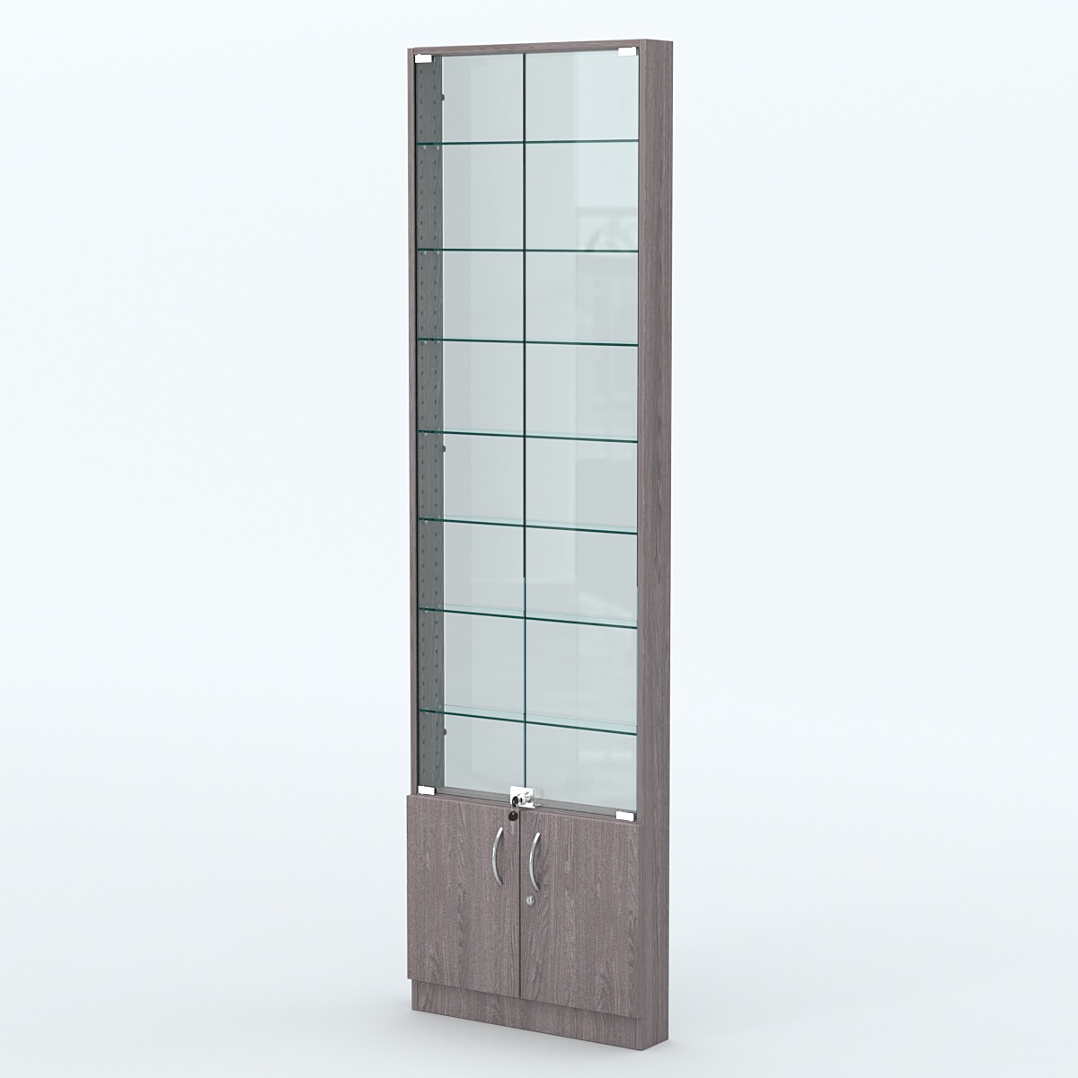 Торговая витрина с 8-ю стеклянными полками 100x600 мм серии NEXT-8 №1-1 (З/C - СТЕКЛО) Ясень Анкор темный