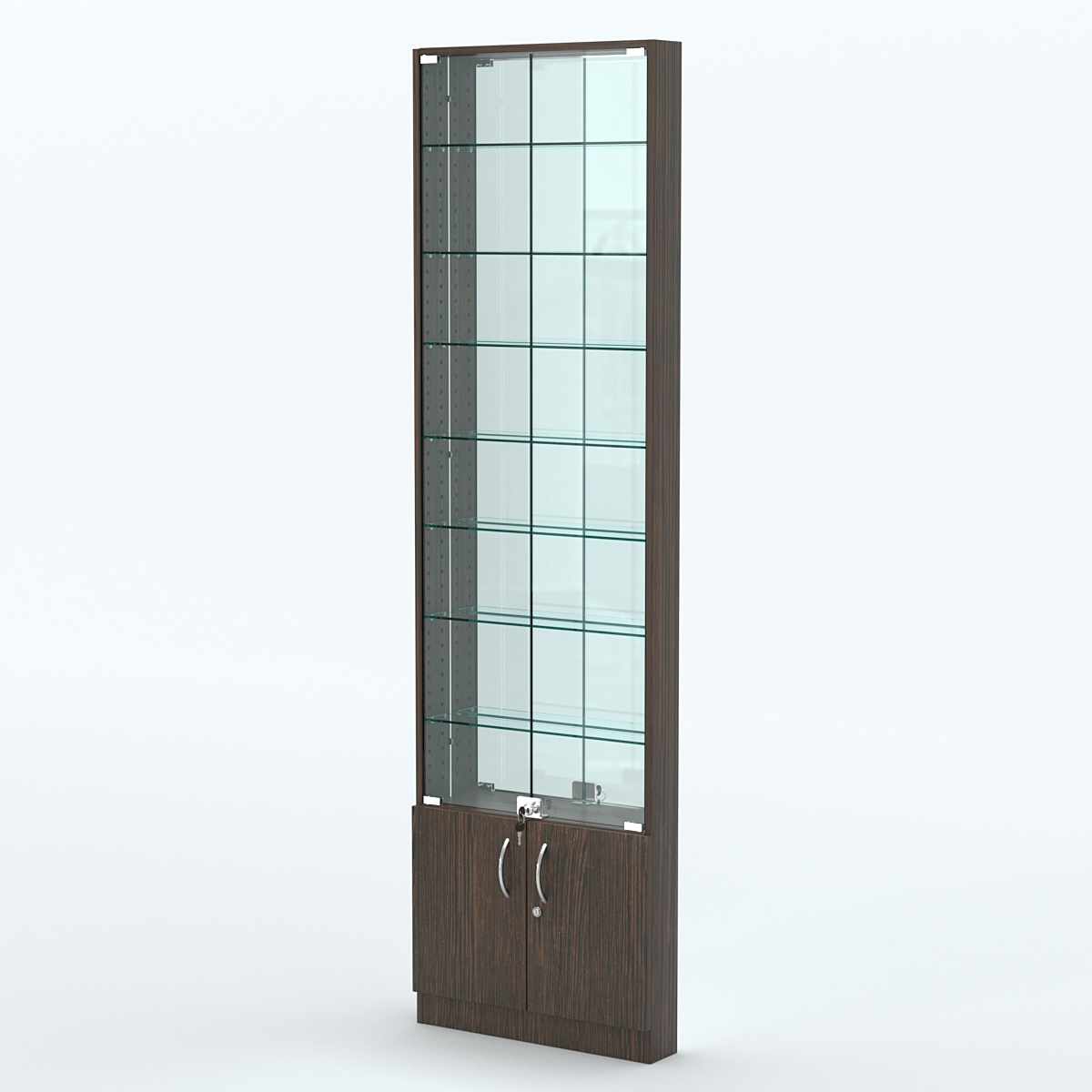 Торговая витрина с 8-ю стеклянными полками 100x600 мм серии NEXT-8 №1-2 (З/C - ЗЕРКАЛО) Дуб Венге
