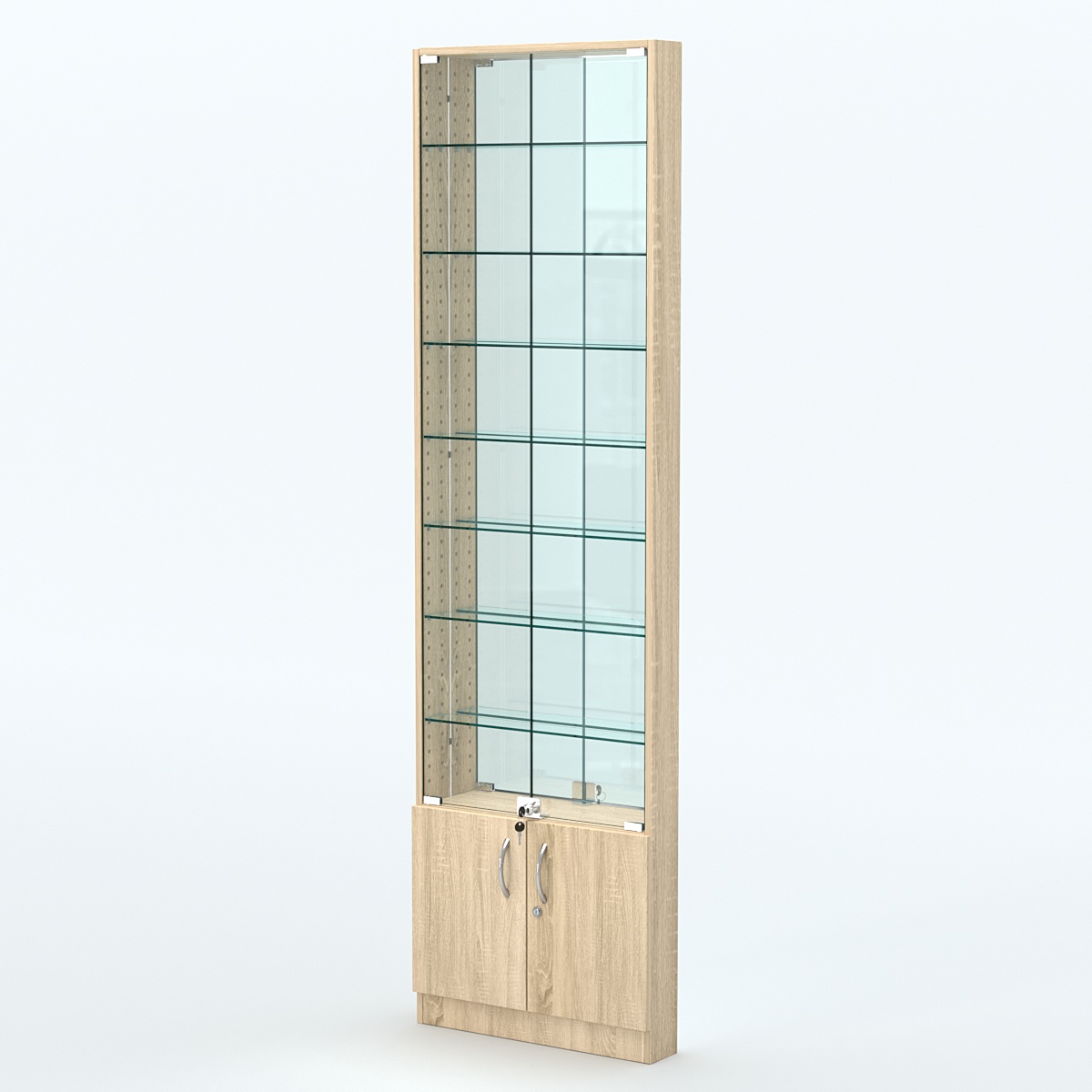 Торговая витрина с 8-ю стеклянными полками 100x600 мм серии NEXT-8 №1-2 (З/C - ЗЕРКАЛО) Дуб сонома