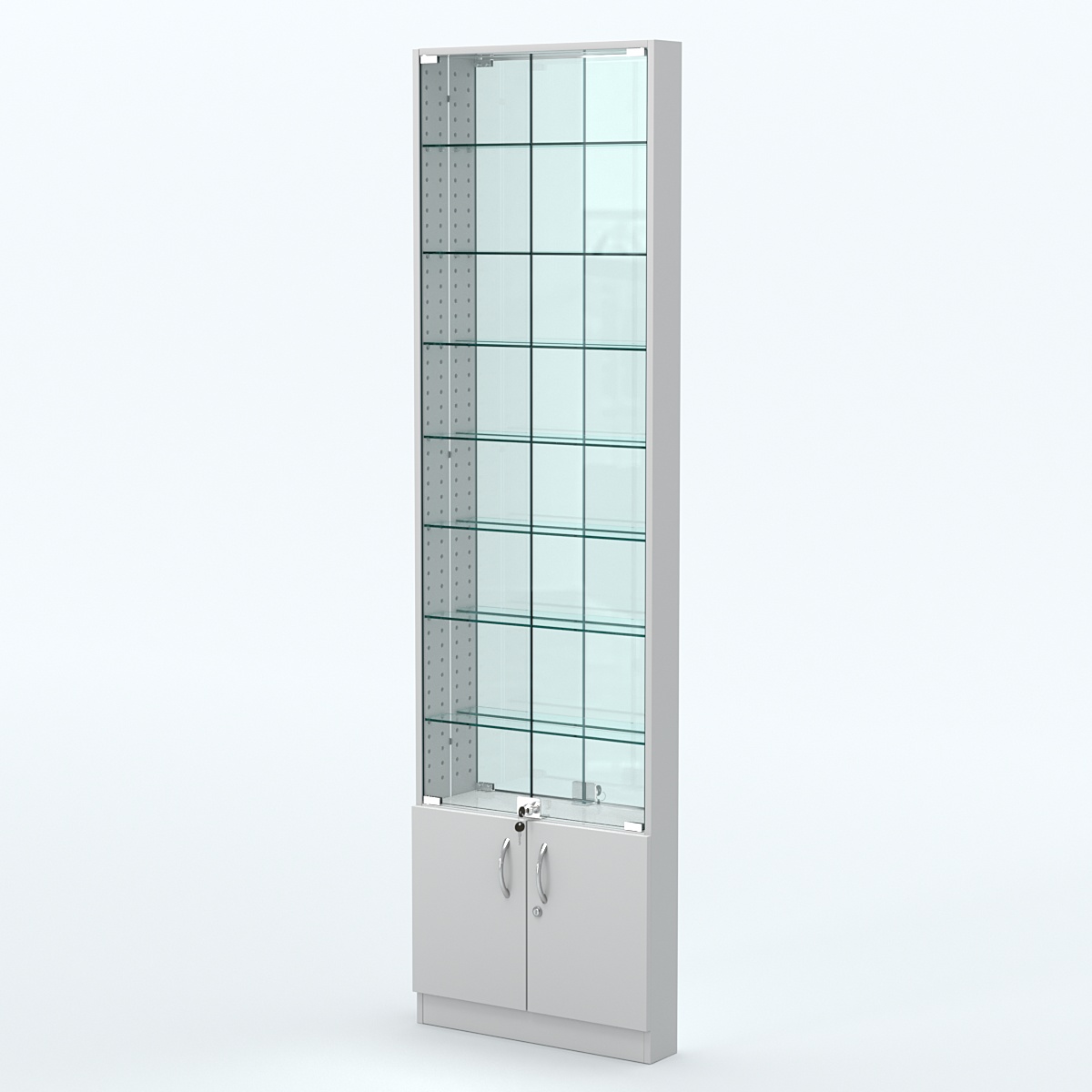 Торговая витрина с 8-ю стеклянными полками 100x600 мм серии NEXT-8 №1-2 (З/C - ЗЕРКАЛО) Серый