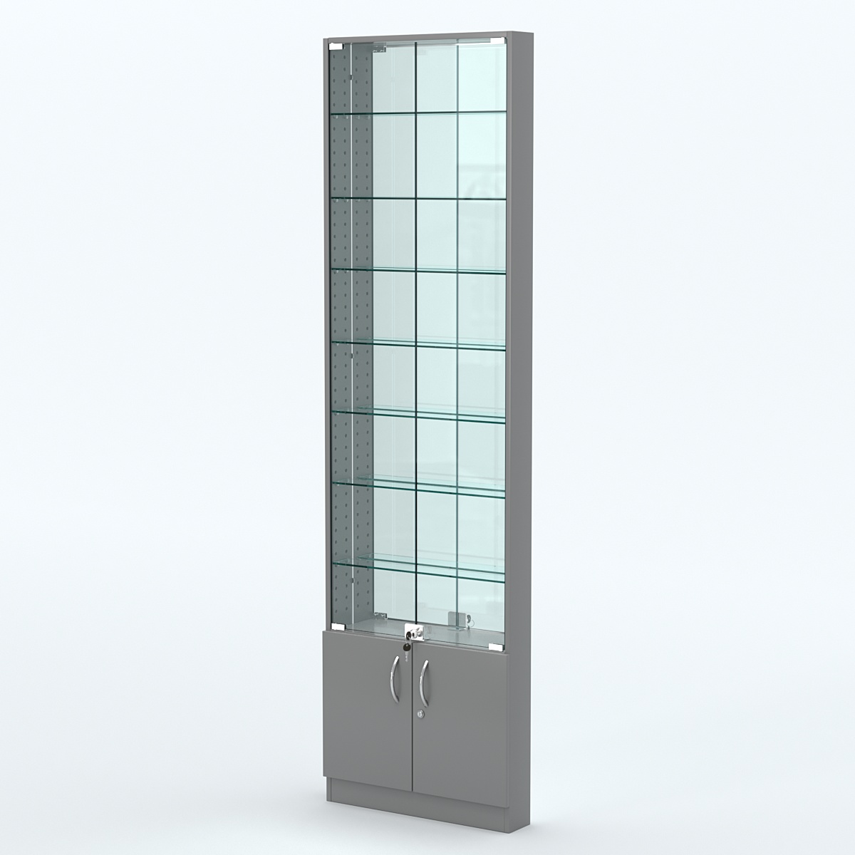 Торговая витрина с 8-ю стеклянными полками 100x600 мм серии NEXT-8 №1-2 (З/C - ЗЕРКАЛО) Темно-Серый