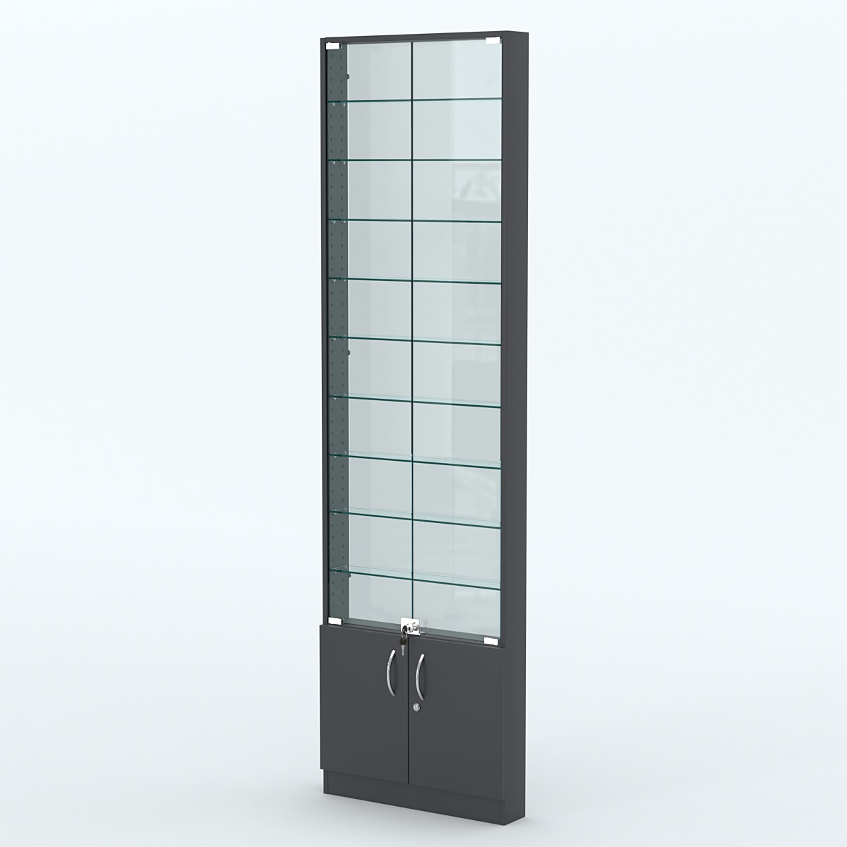 Торговая витрина с 9-ю стеклянными полками 100x600 мм серии NEXT-9 №1-1 (З/C - СТЕКЛО) Антрацит