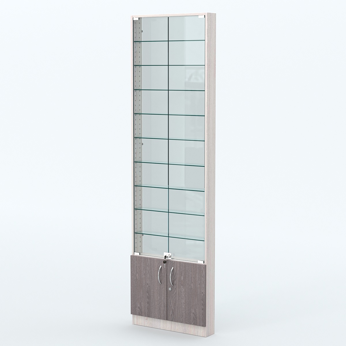 Торговая витрина с 9-ю стеклянными полками 100x600 мм серии NEXT-9 №1-1 (З/C - СТЕКЛО) Ясень Анкор светлый + Ясень Анкор темный