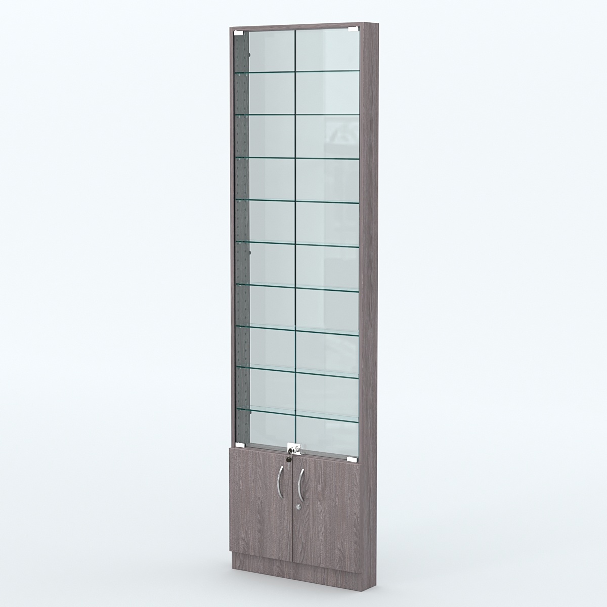 Торговая витрина с 9-ю стеклянными полками 100x600 мм серии NEXT-9 №1-1 (З/C - СТЕКЛО) Ясень Анкор темный