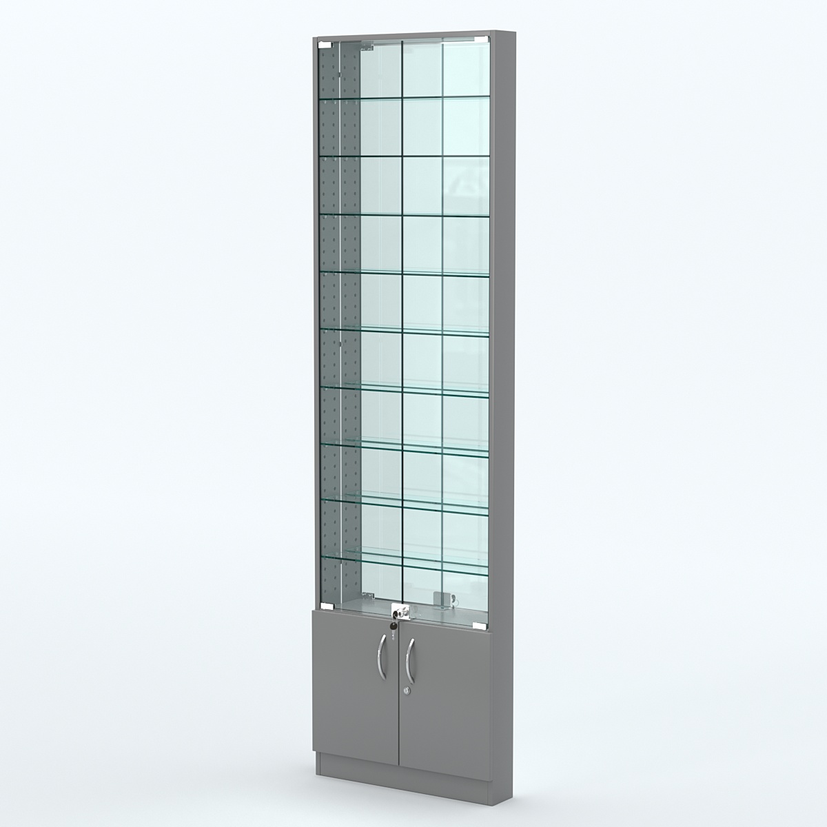 Торговая витрина с 9-ю стеклянными полками 100x600 мм серии NEXT-9 №1-2 (З/C - ЗЕРКАЛО) Темно-Серый