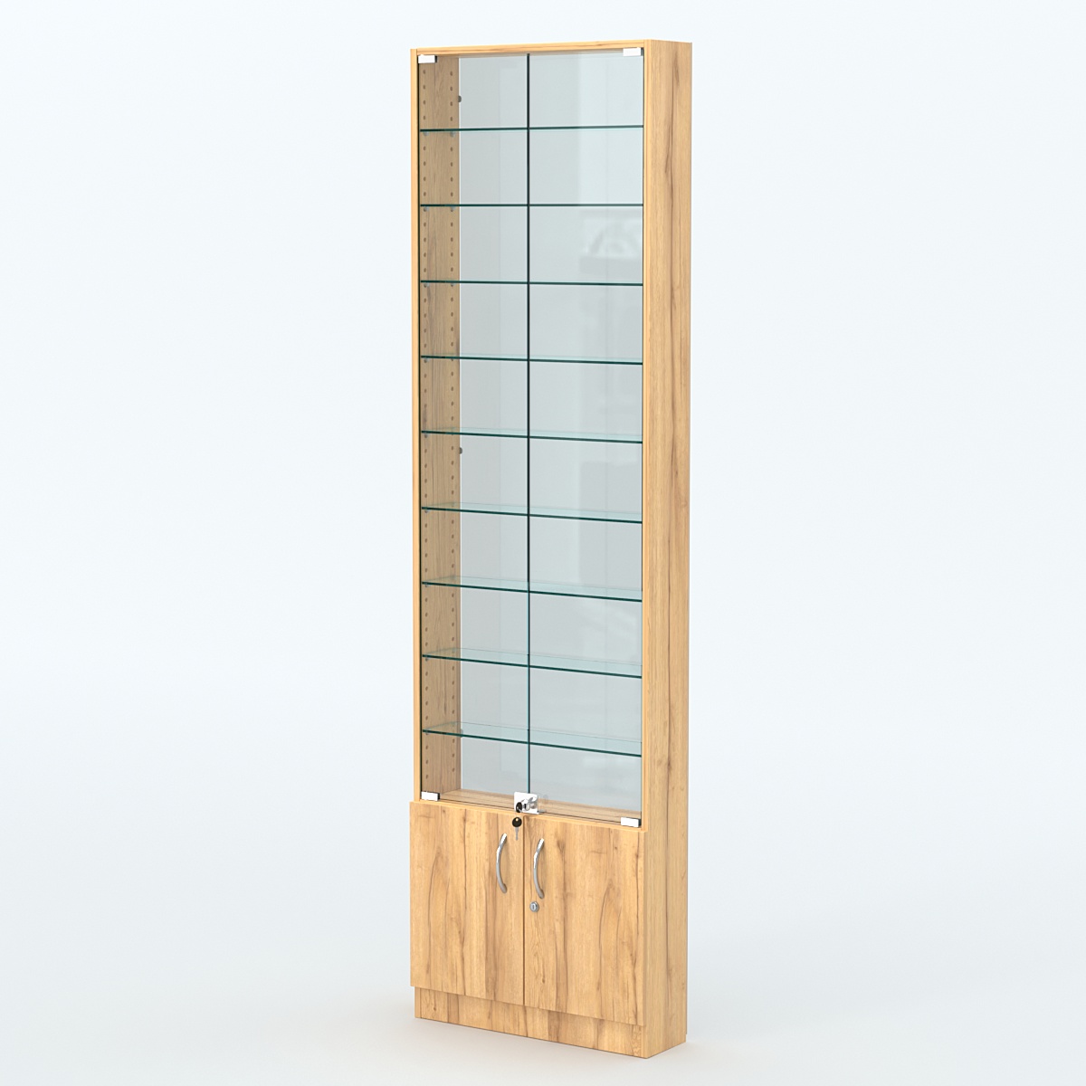 Торговая витрина с 9-ю стеклянными полками 150x600 мм серии NEXT-9 №2-1 (З/C - СТЕКЛО) Дуб Золотистый